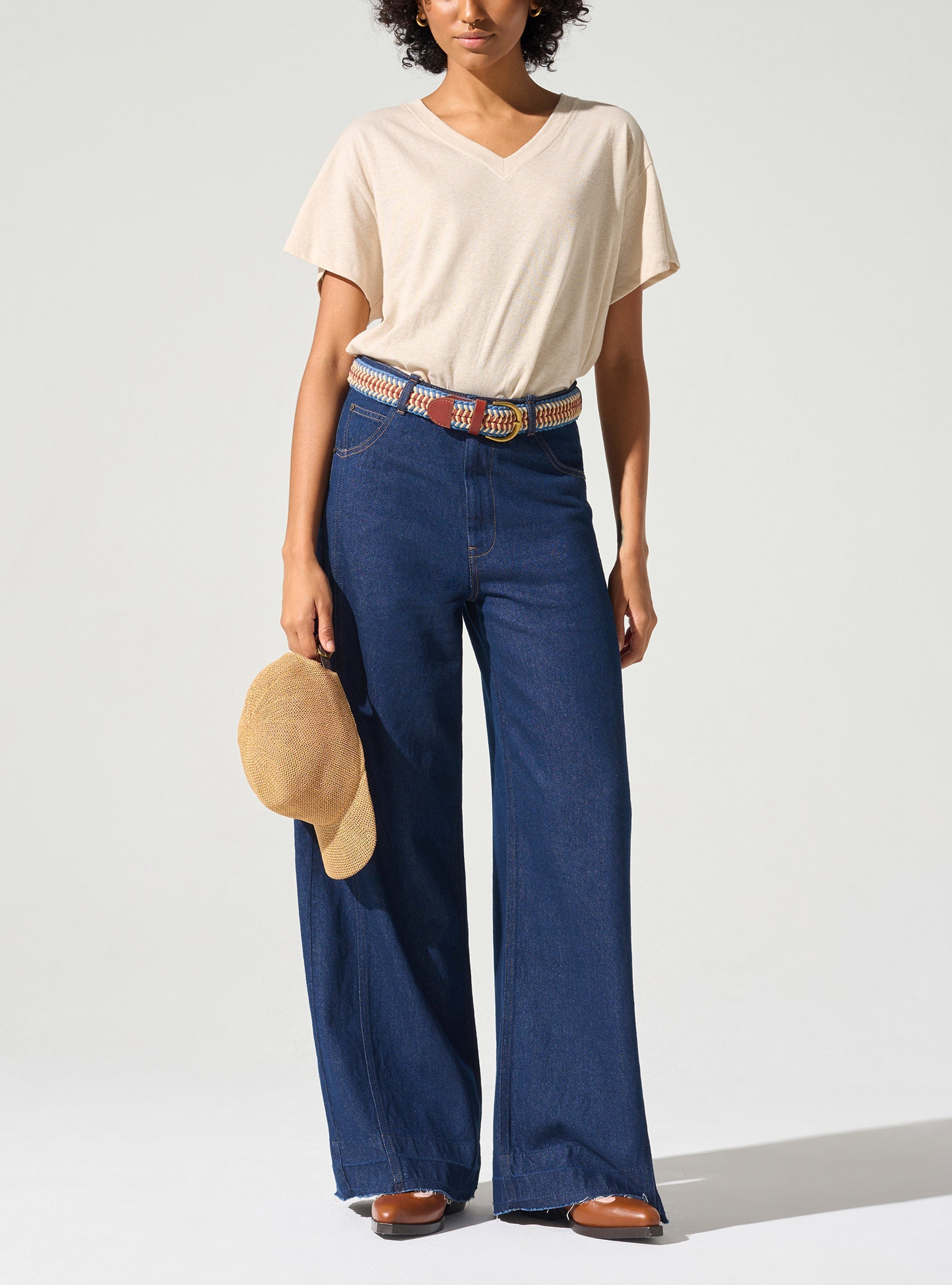 Jean large taille haute acoté