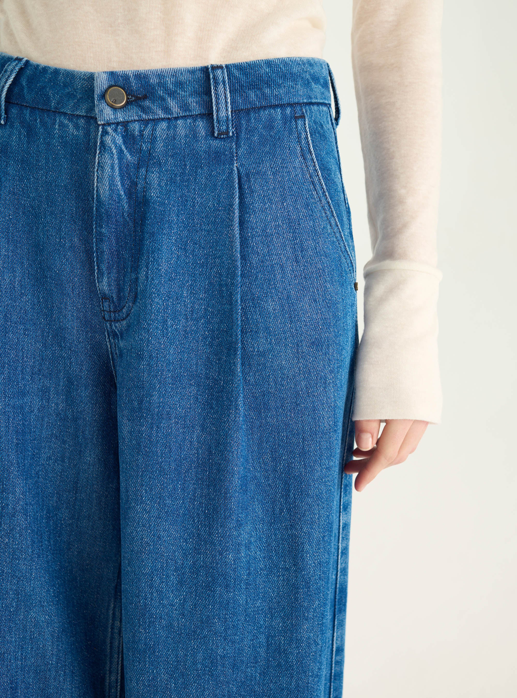 Jean ample et taille haute en denim de lyocell