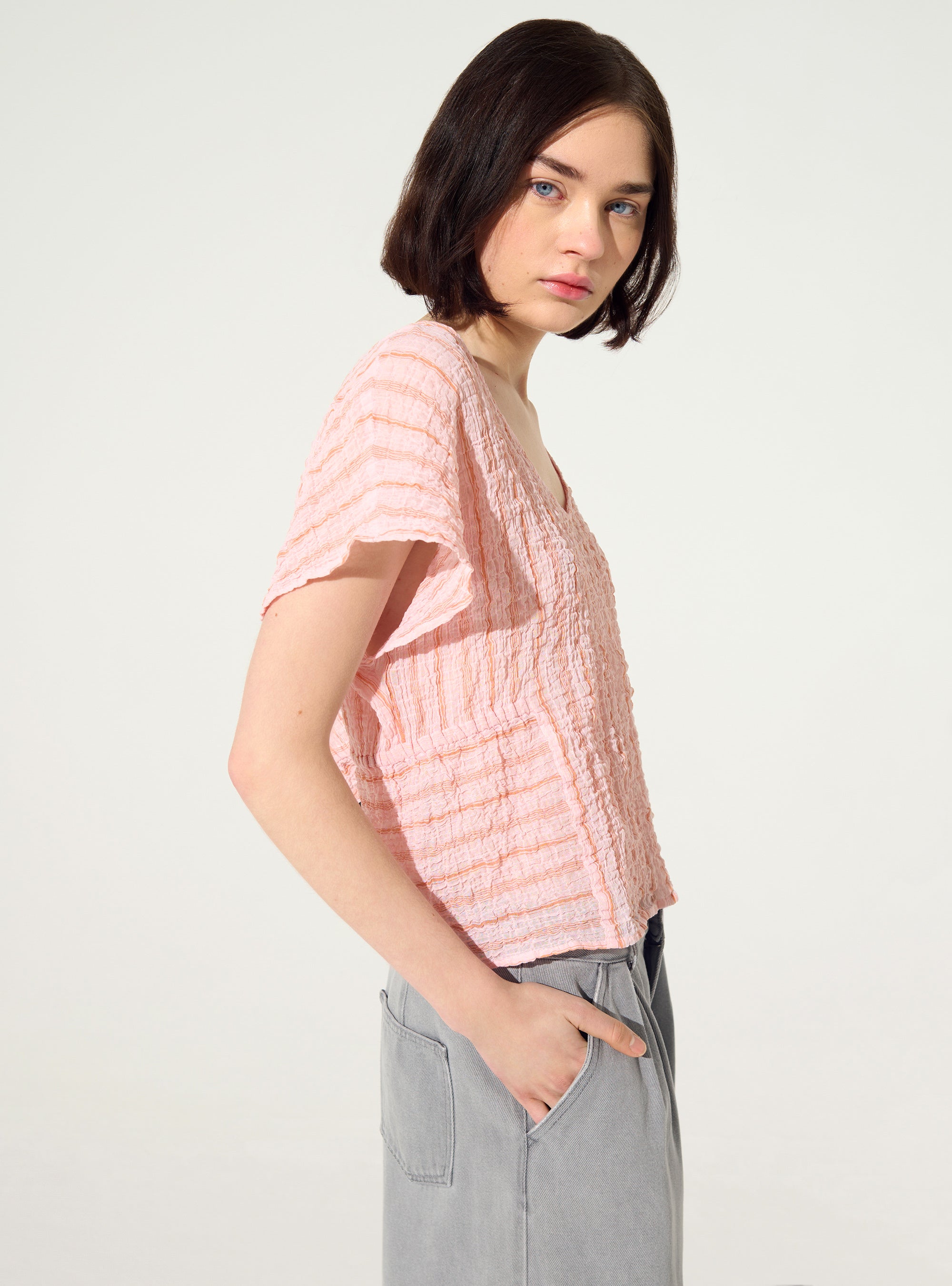 Blouse ajustée en coton rose