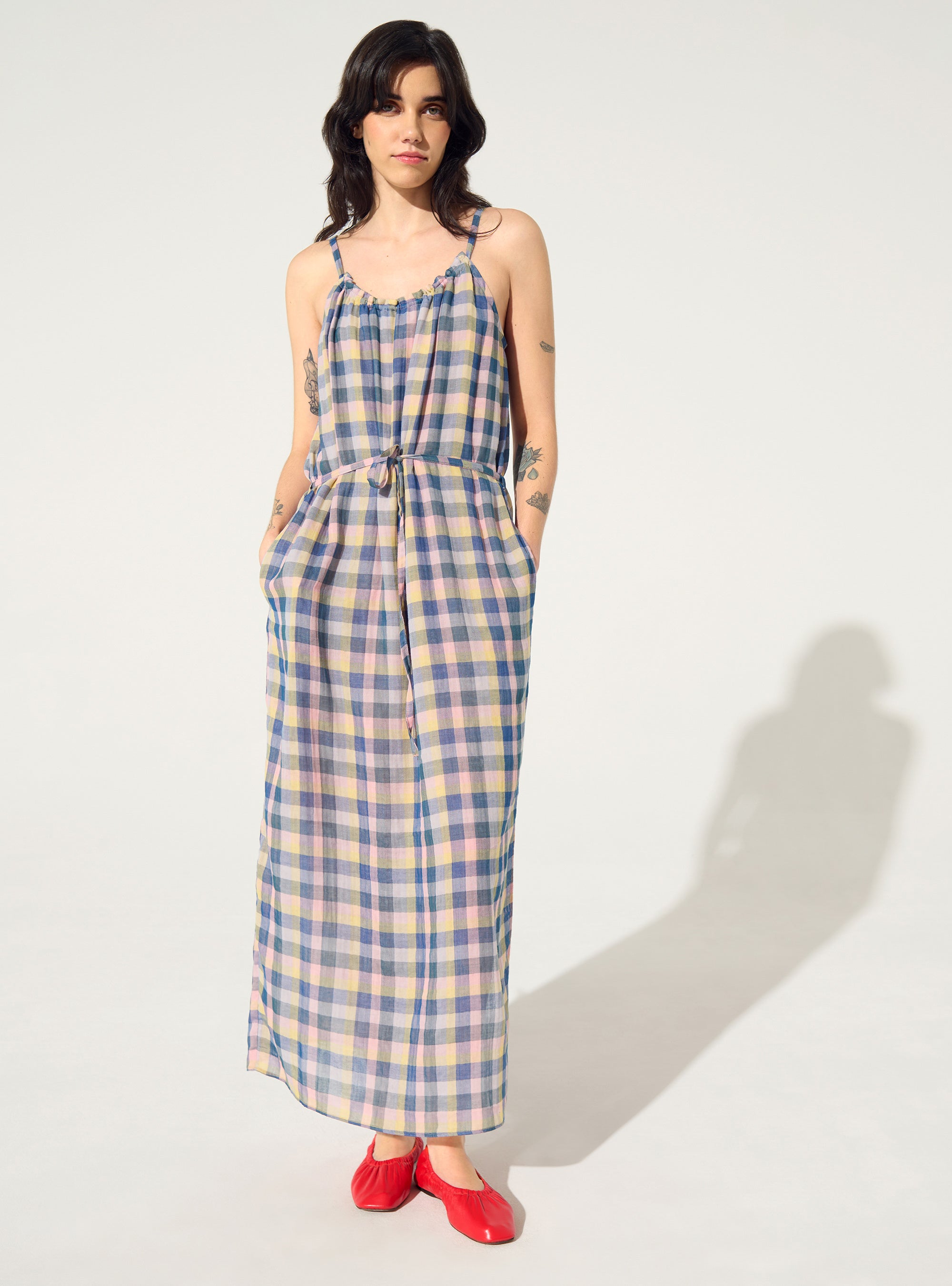 Robe droite à carreaux en coton