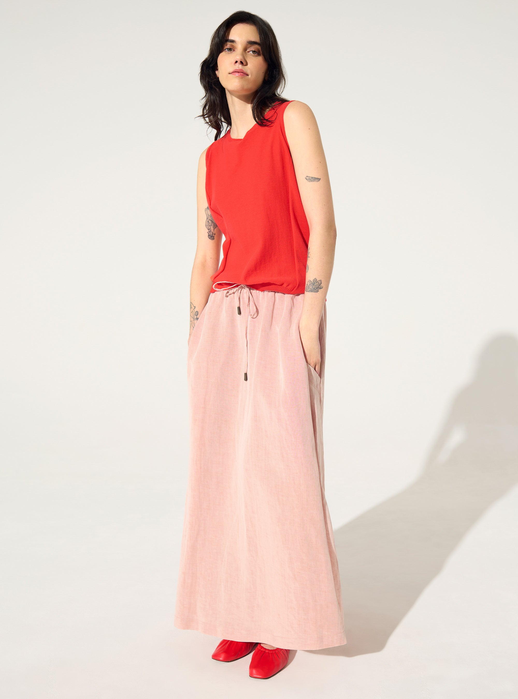 Pink linen and lyocell skirt