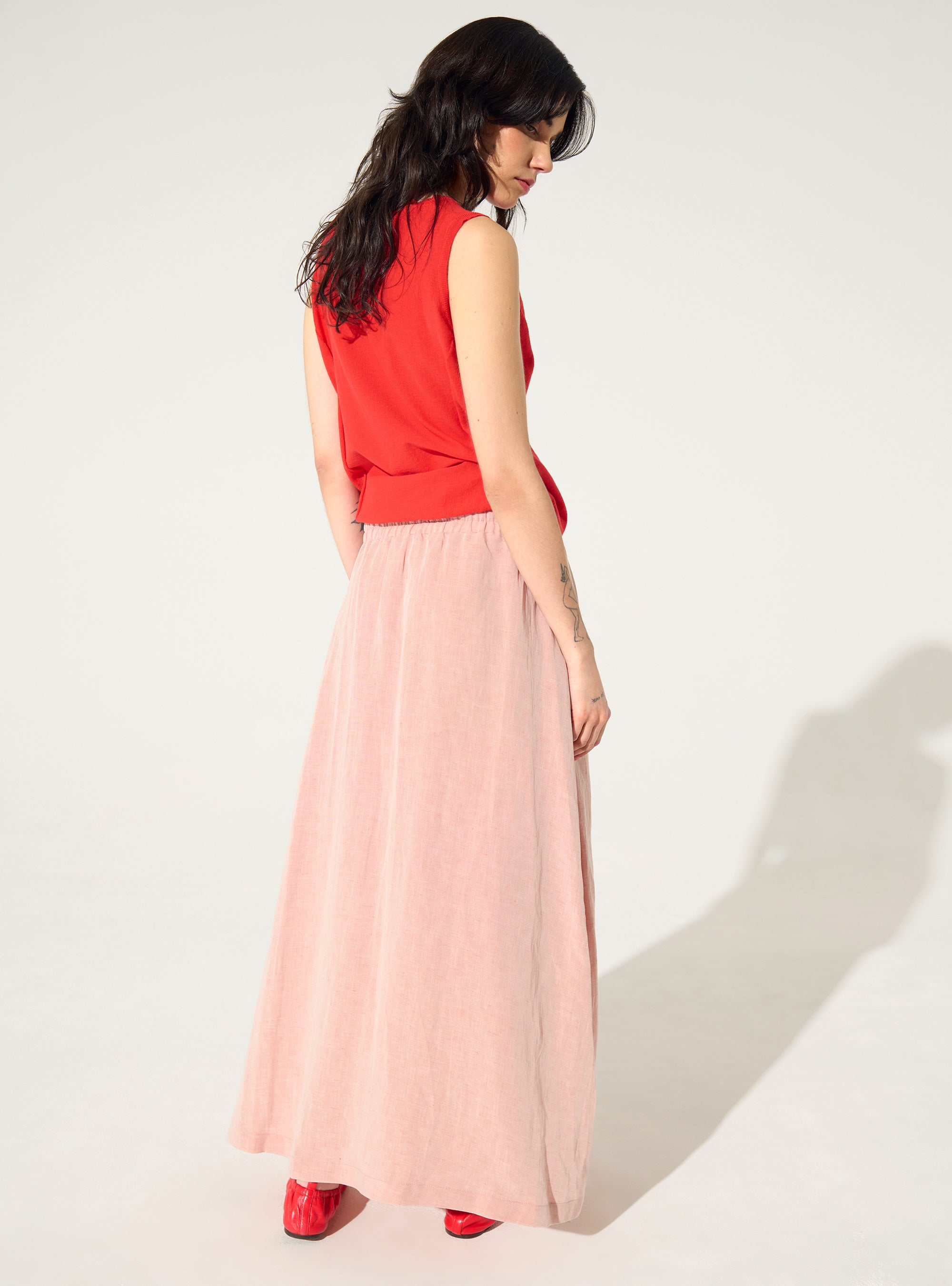 Pink linen and lyocell skirt