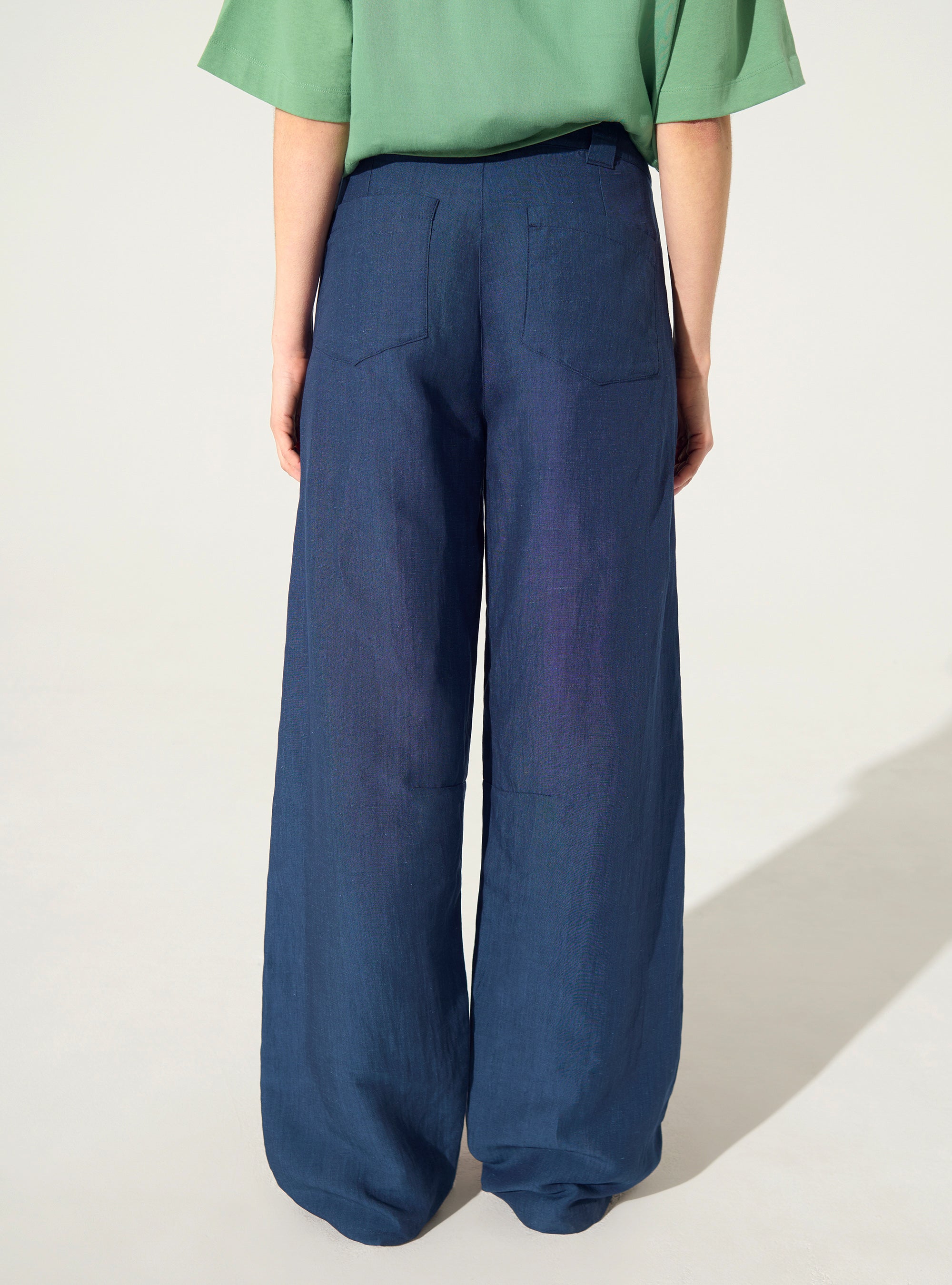 blue linen trousers