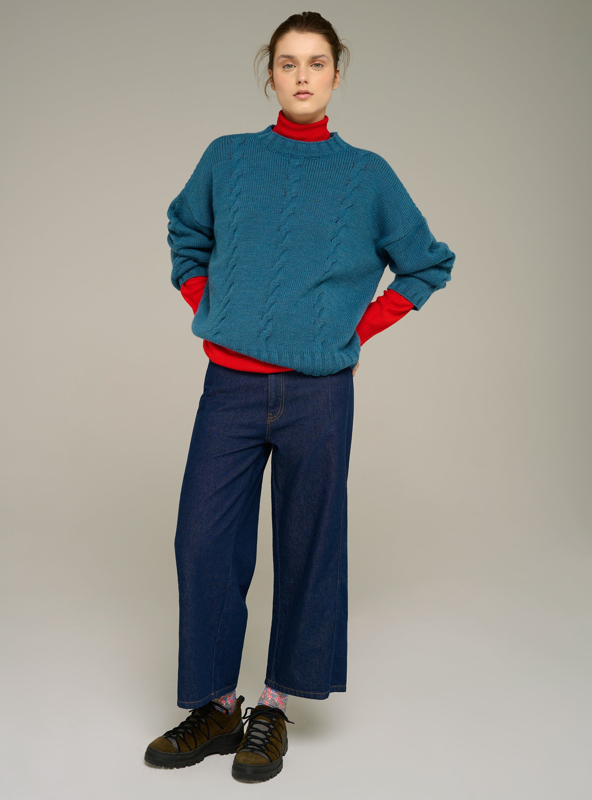 Cotélac acoté pull col rond oversize en maille torsadée