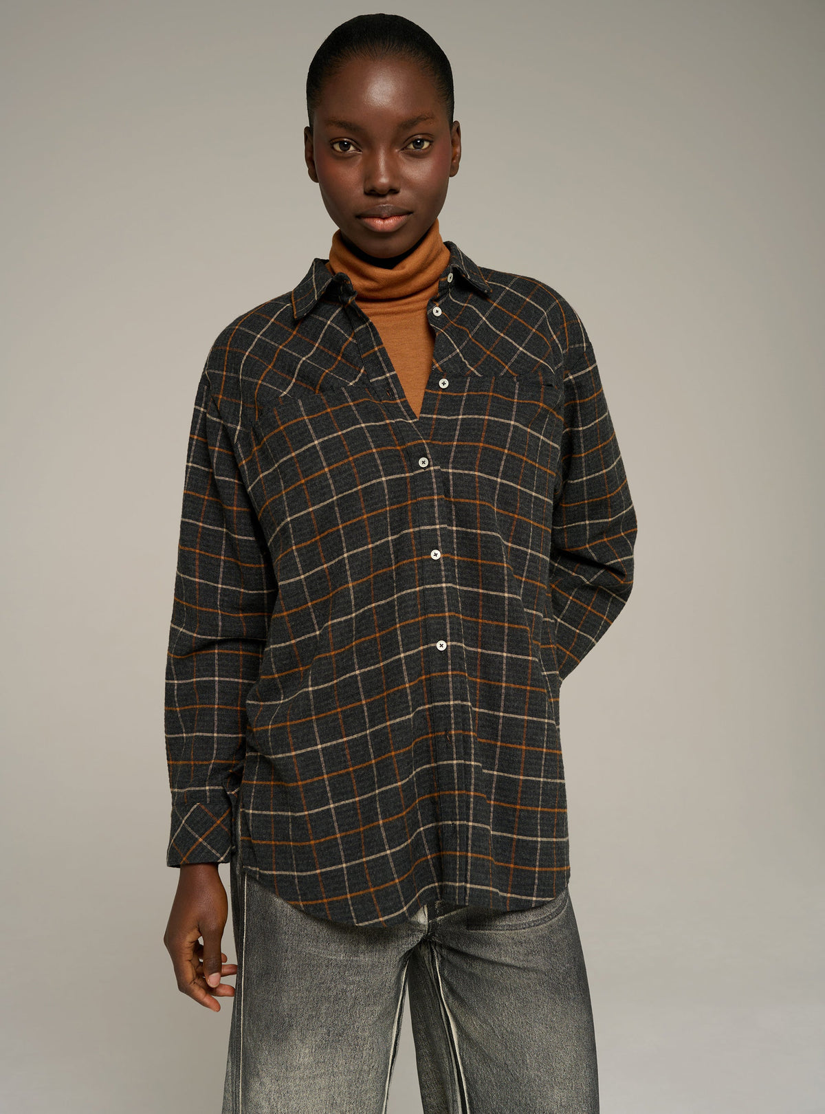 Cotélac acoté chemise manches longues col chemisier motif carreaux