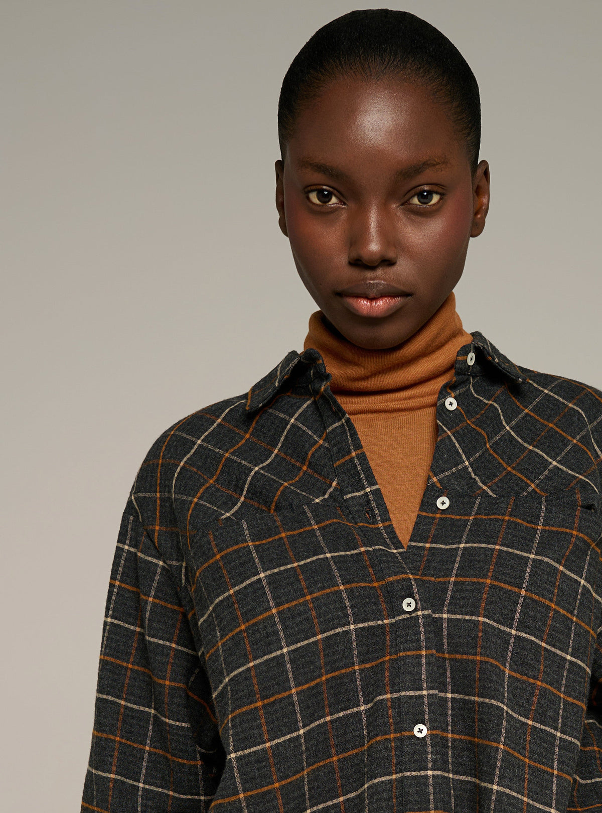 Cotélac acoté chemise manches longues col chemisier motif carreaux