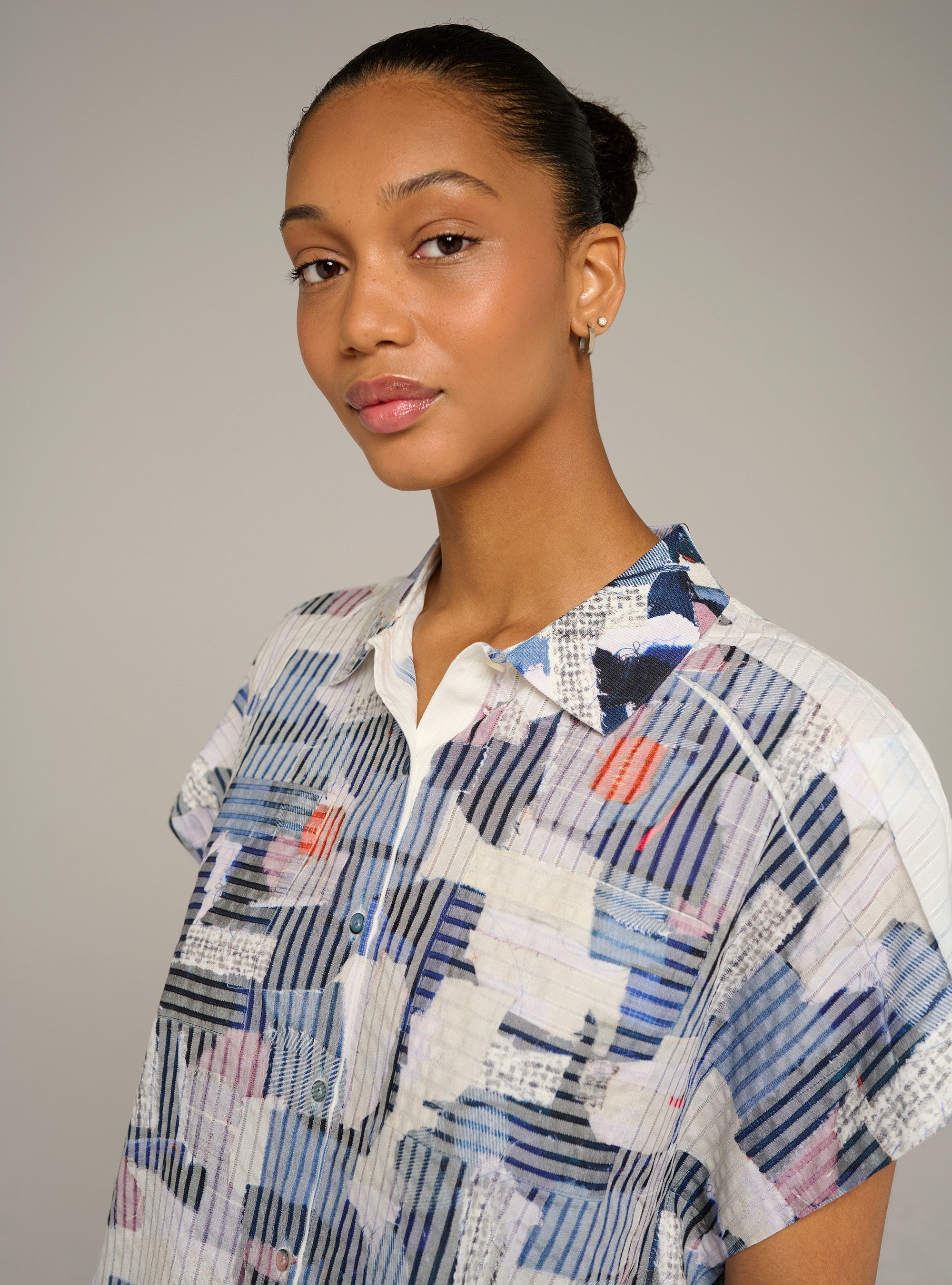 Chemise oversize manches courtes imprimée acoté