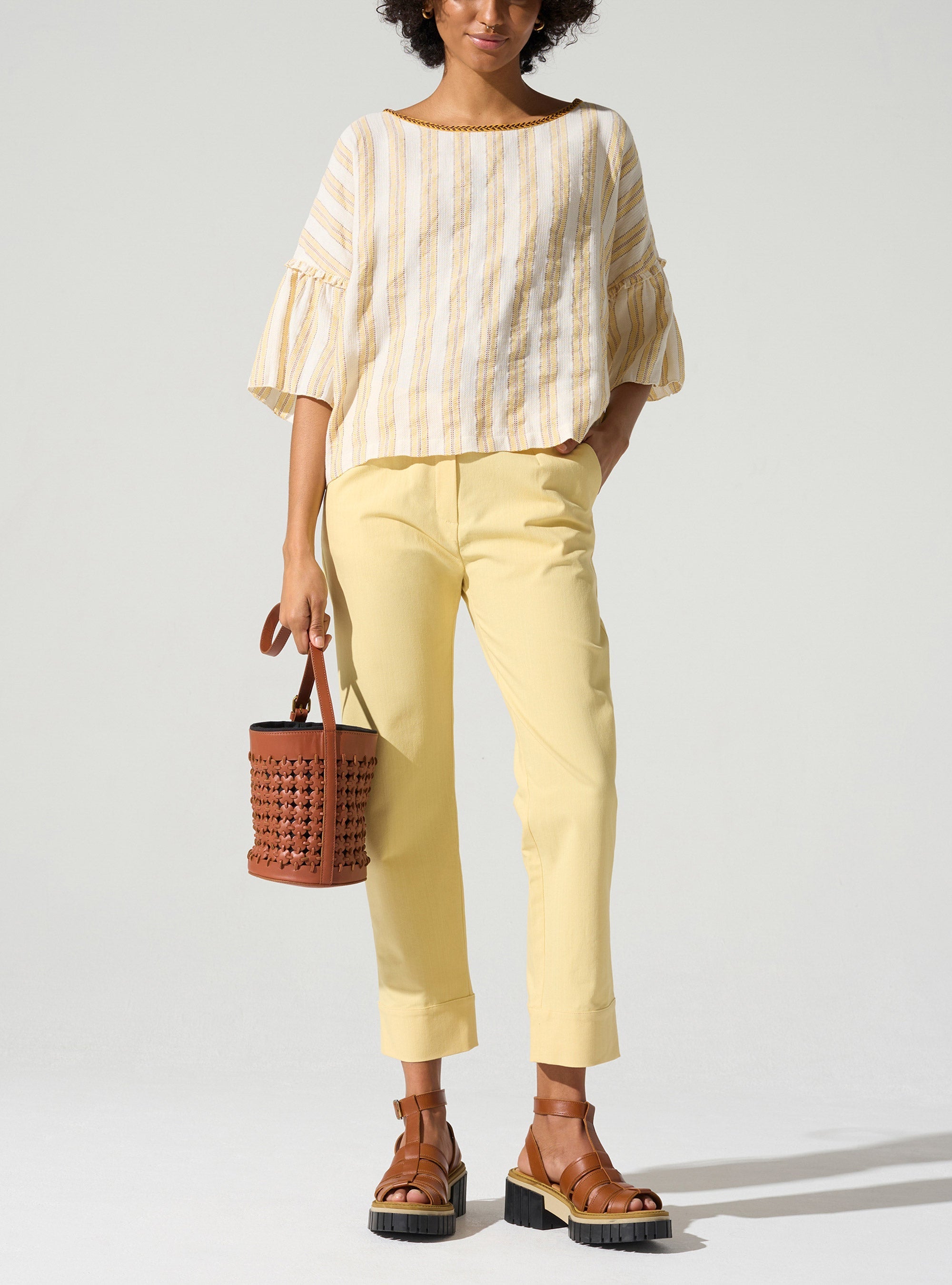 Pantalon Capri avec ceinture passant Cotélac