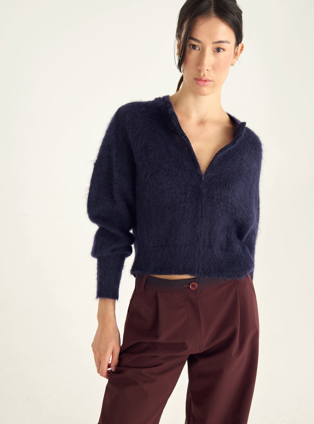 Short zipped mohair cardigan
