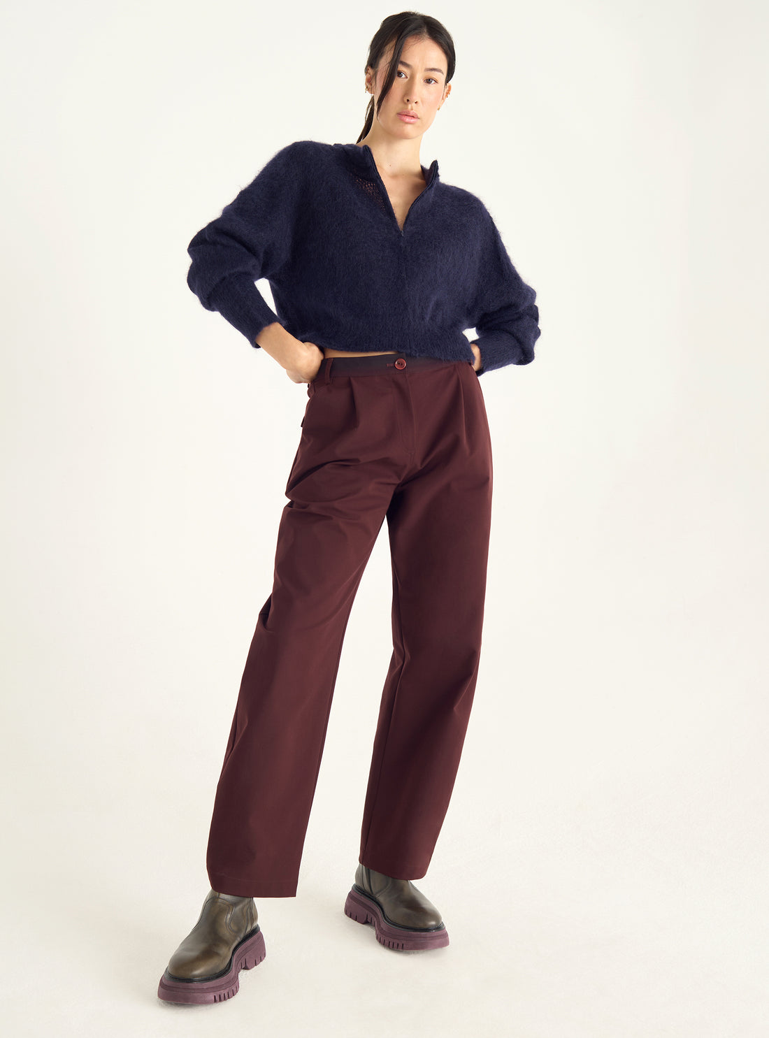 Short zipped mohair cardigan