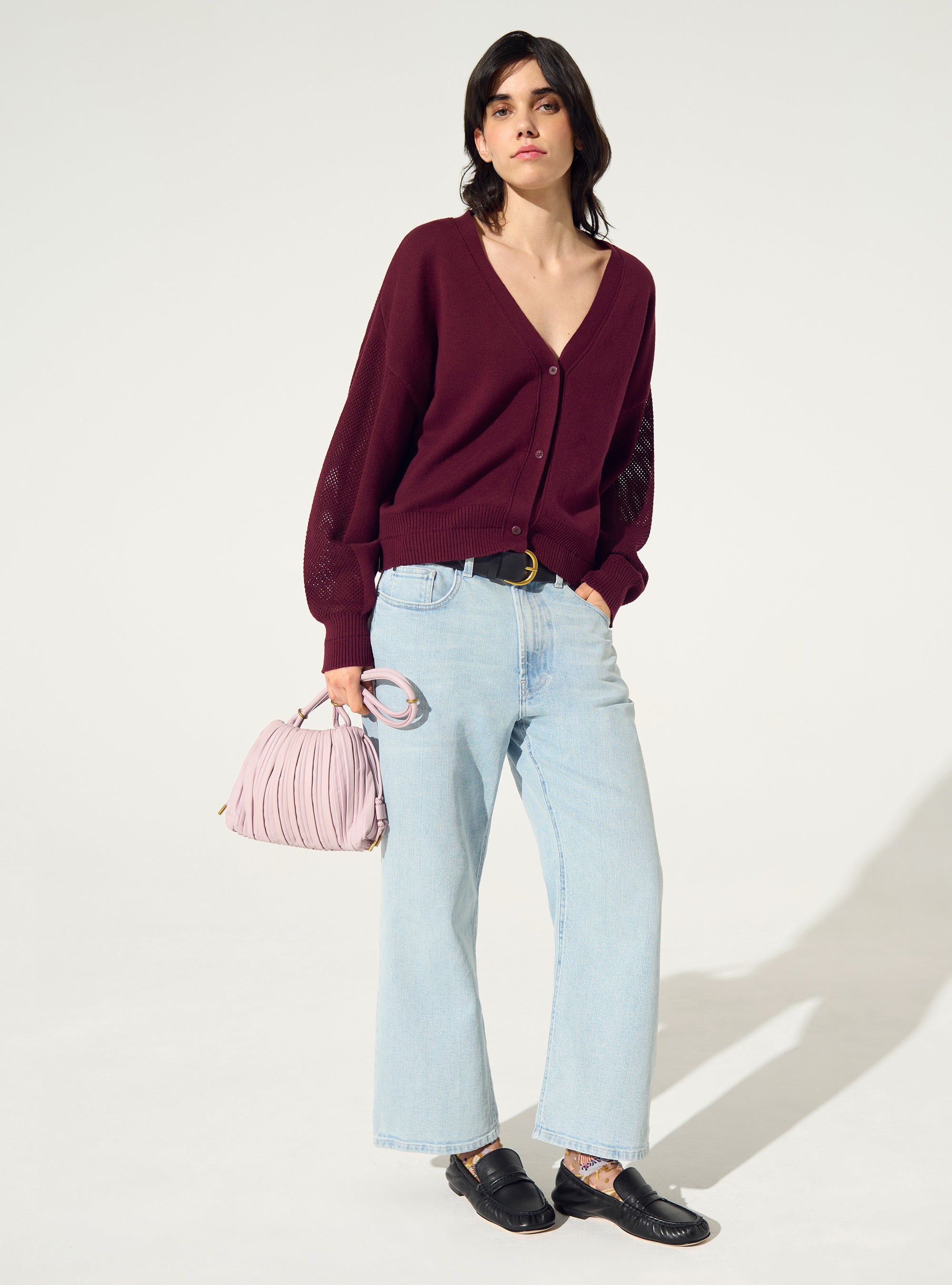 red cotton and cashmere cardigan