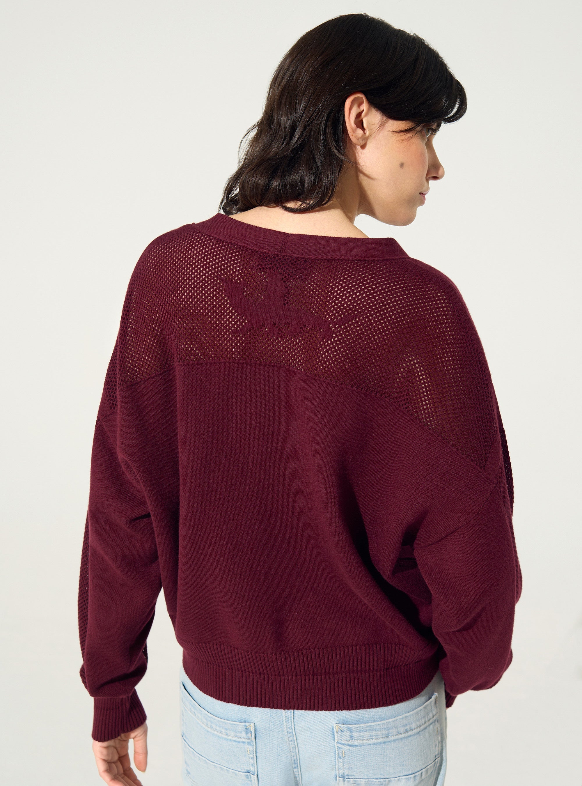 red cotton and cashmere cardigan