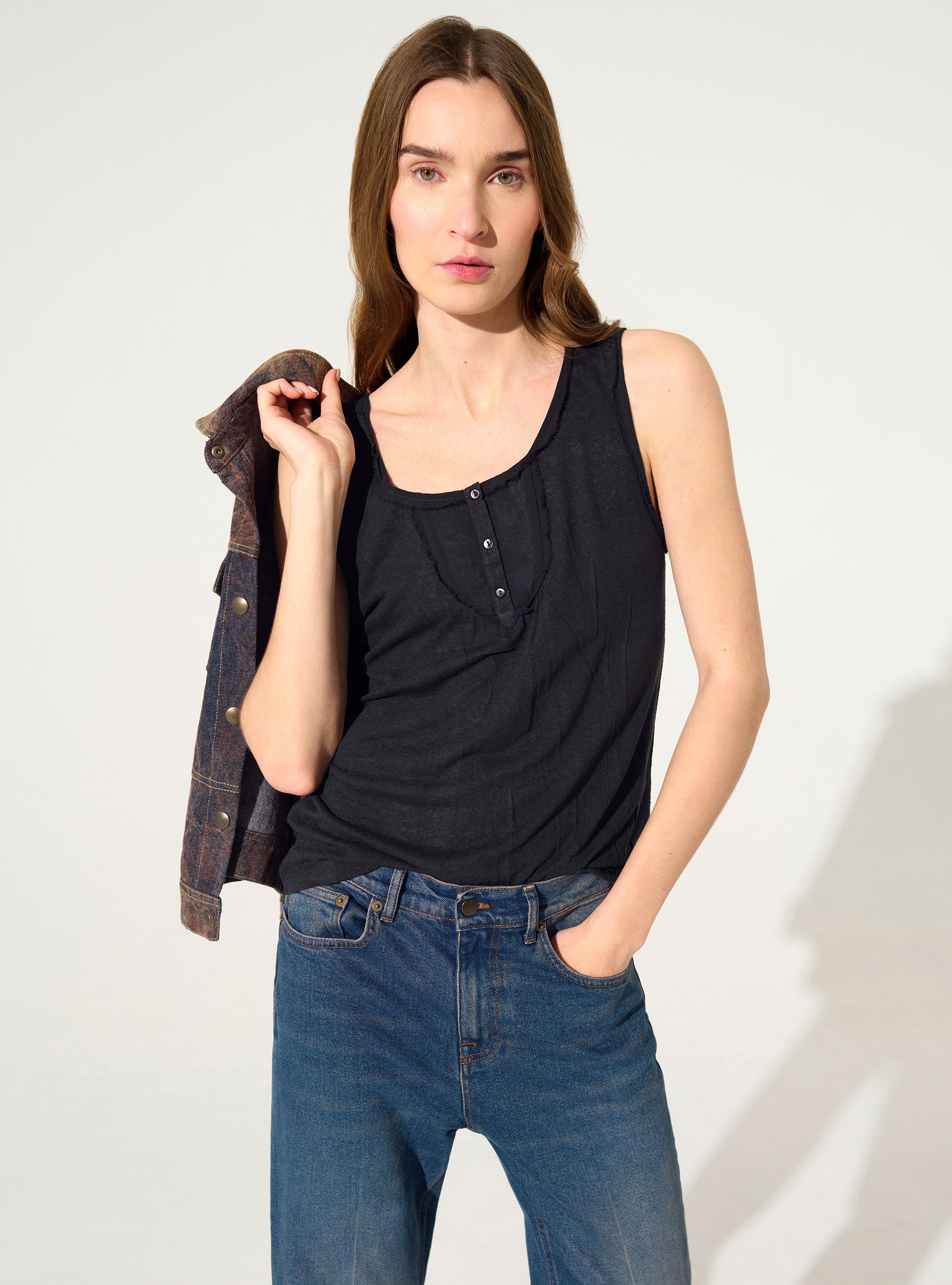 Débardeur ajusté plissé noir