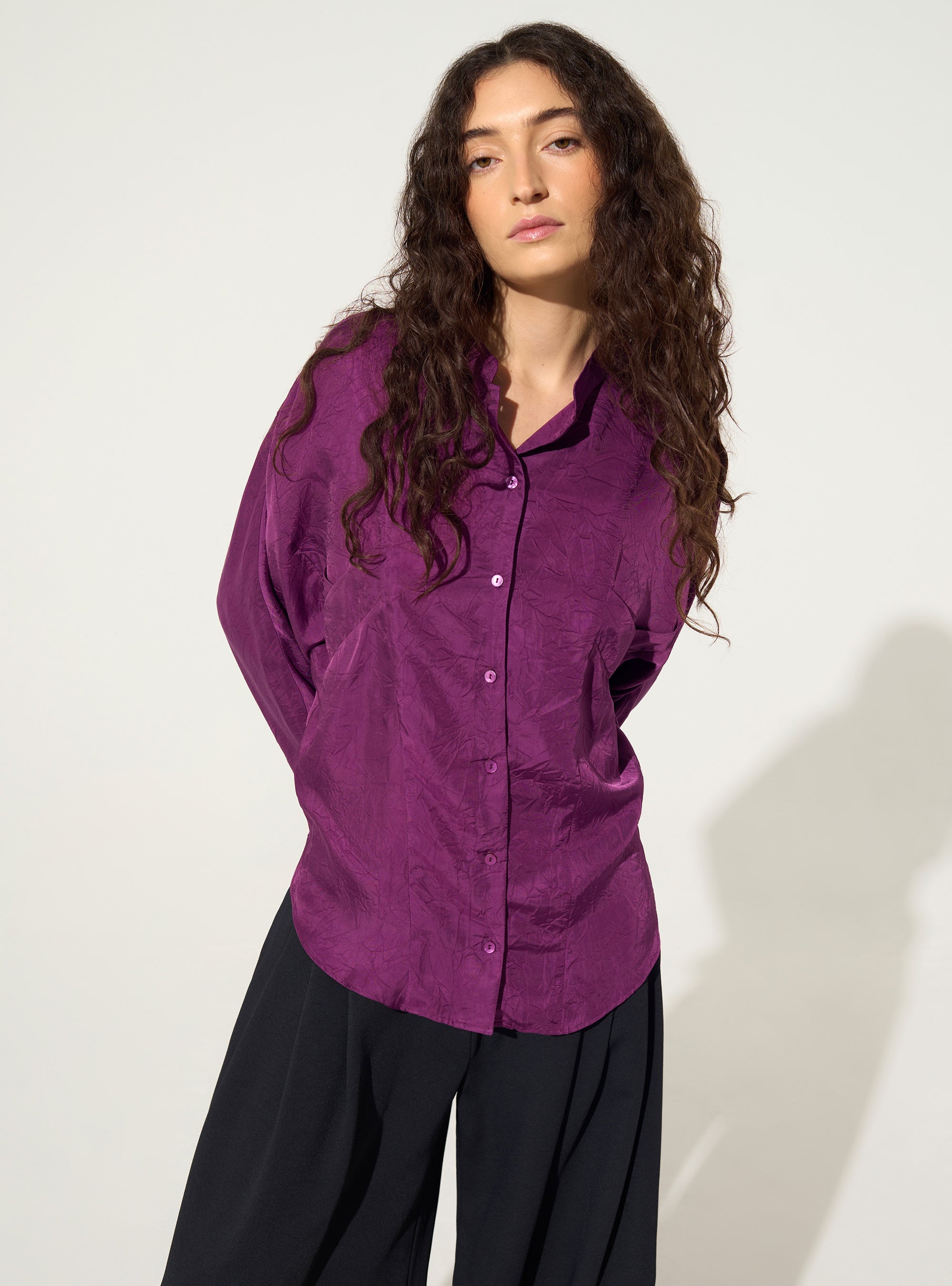 Chemise oversize en cupro violette