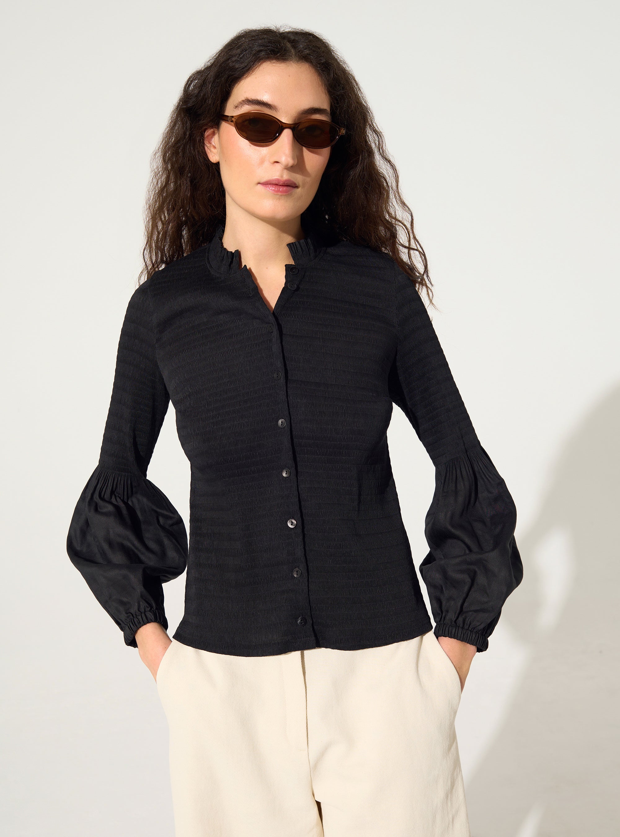 Chemise ajustée plissée noir