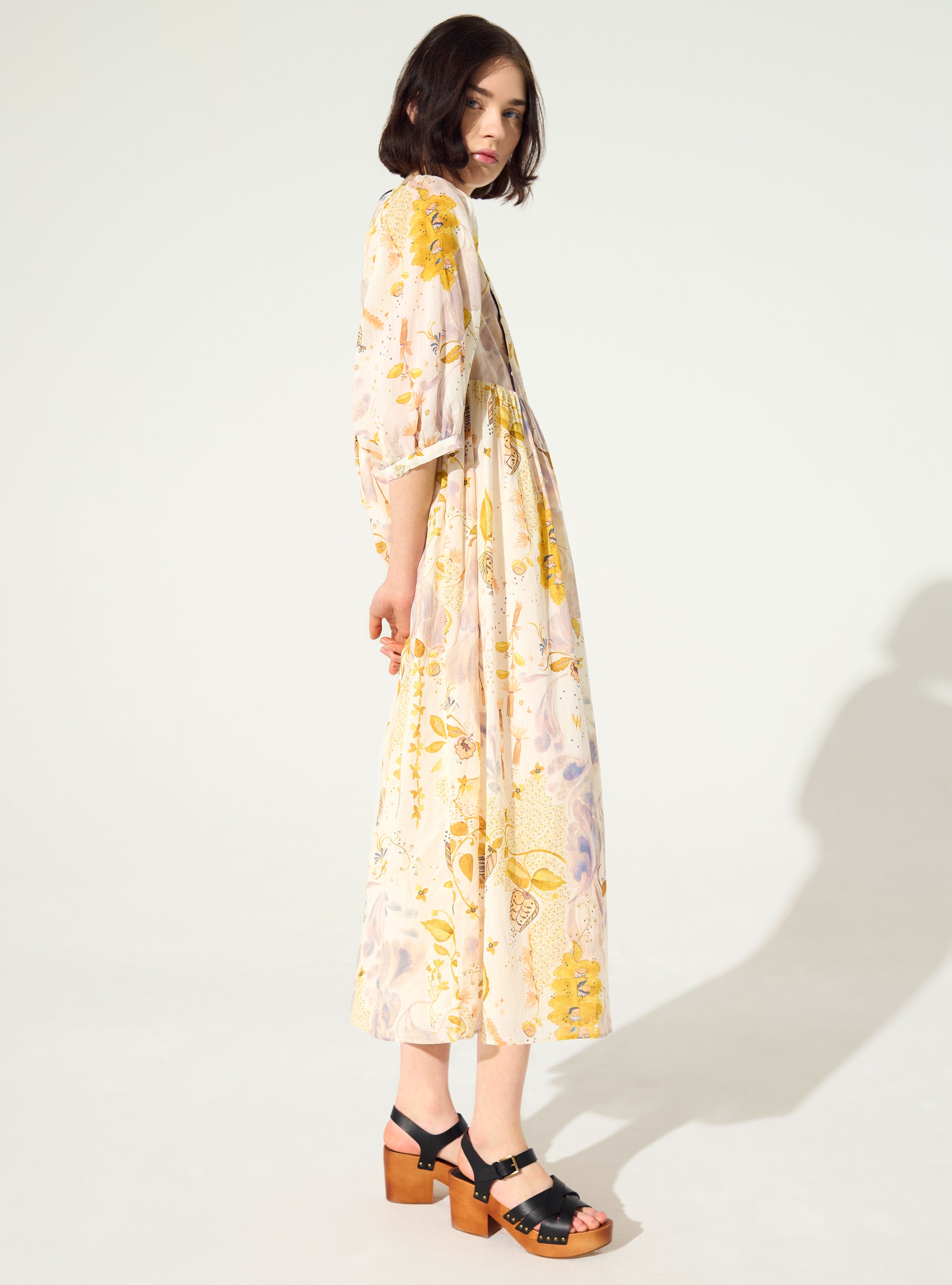 Robe ample imprimée en coton blanc