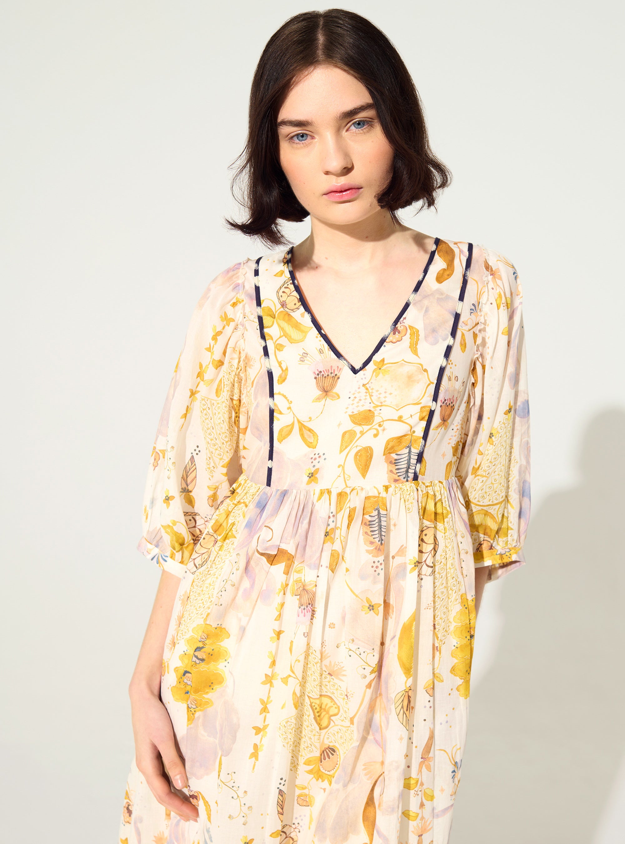 Robe ample imprimée en coton blanc