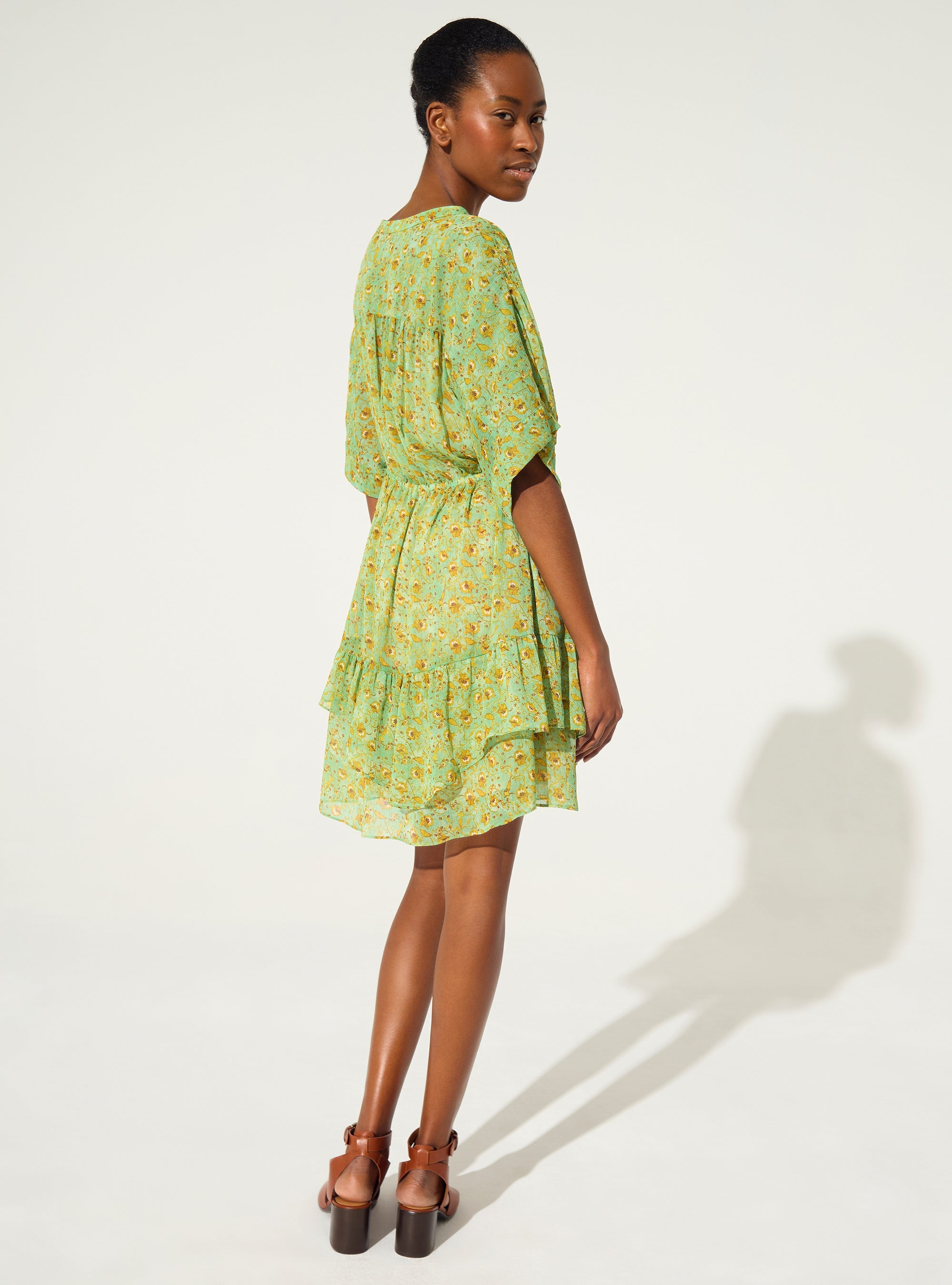 Green print fitted dress