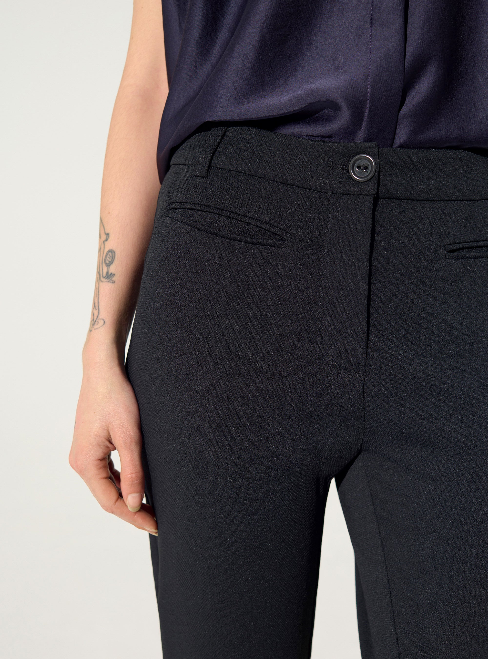 Black straight-leg trousers