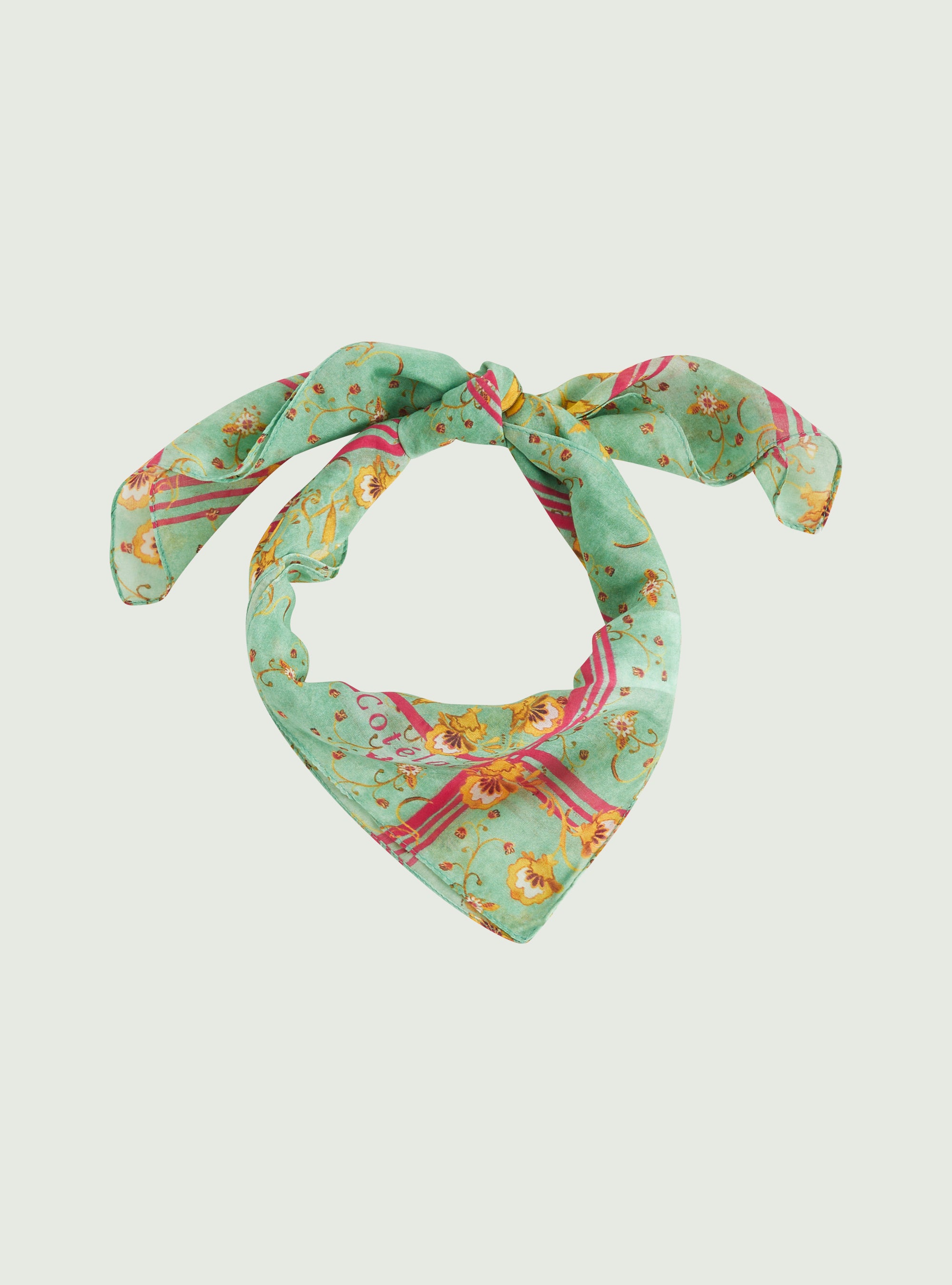 Foulard type bandana en coton et soie vert