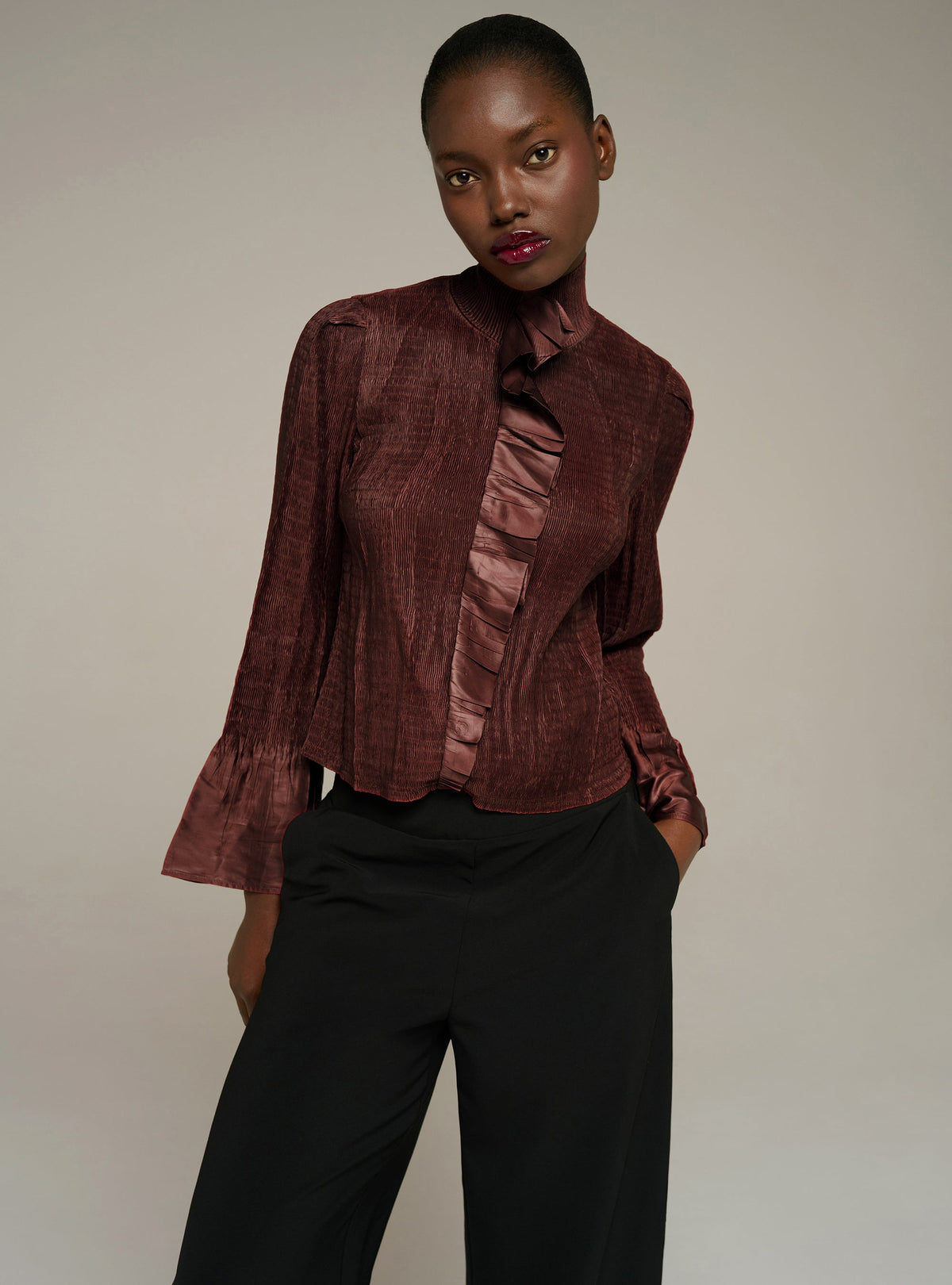 Chemise ajustée manches longues plissée Cotélac