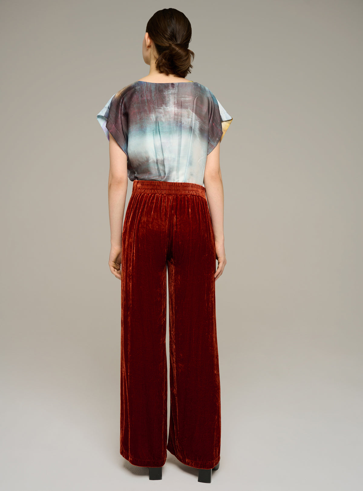 Wide-leg viscose and silk velvet trousers