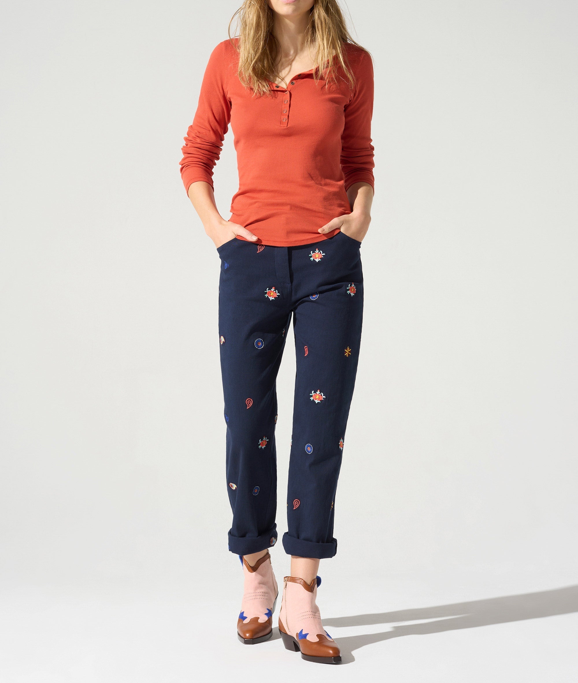 Pantalon esprit jean acoté 