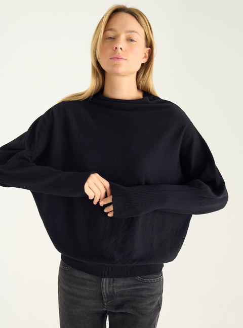Oversized sweater with draped collar