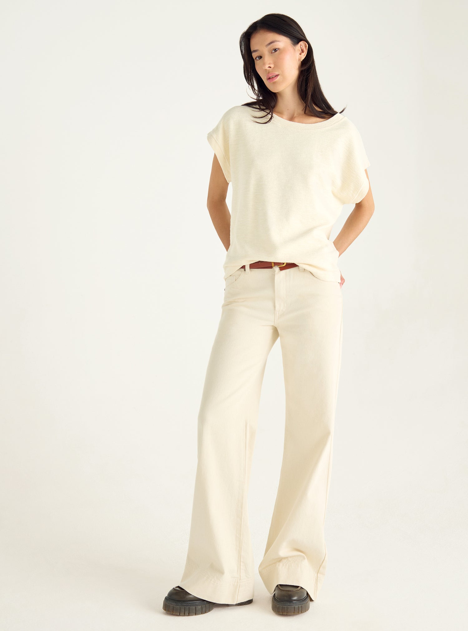 Loose-fitting slub interlock T-shirt