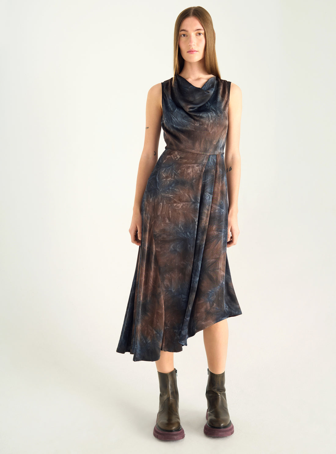 Satin dress with cowl neck