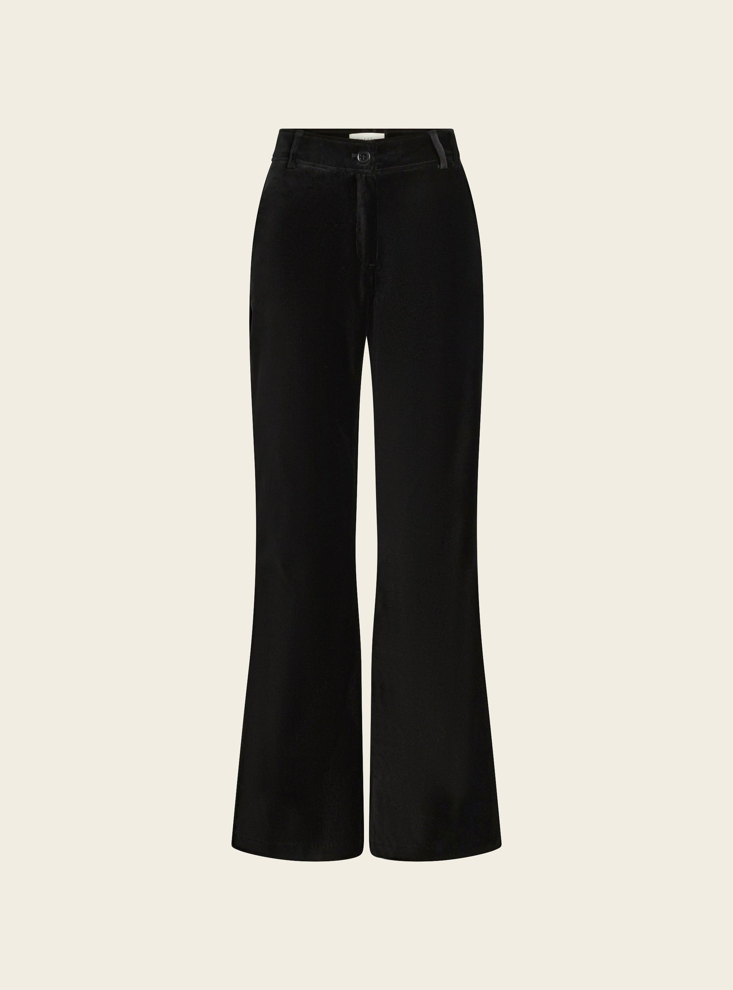 Pantalon flare en velours ras acoté 