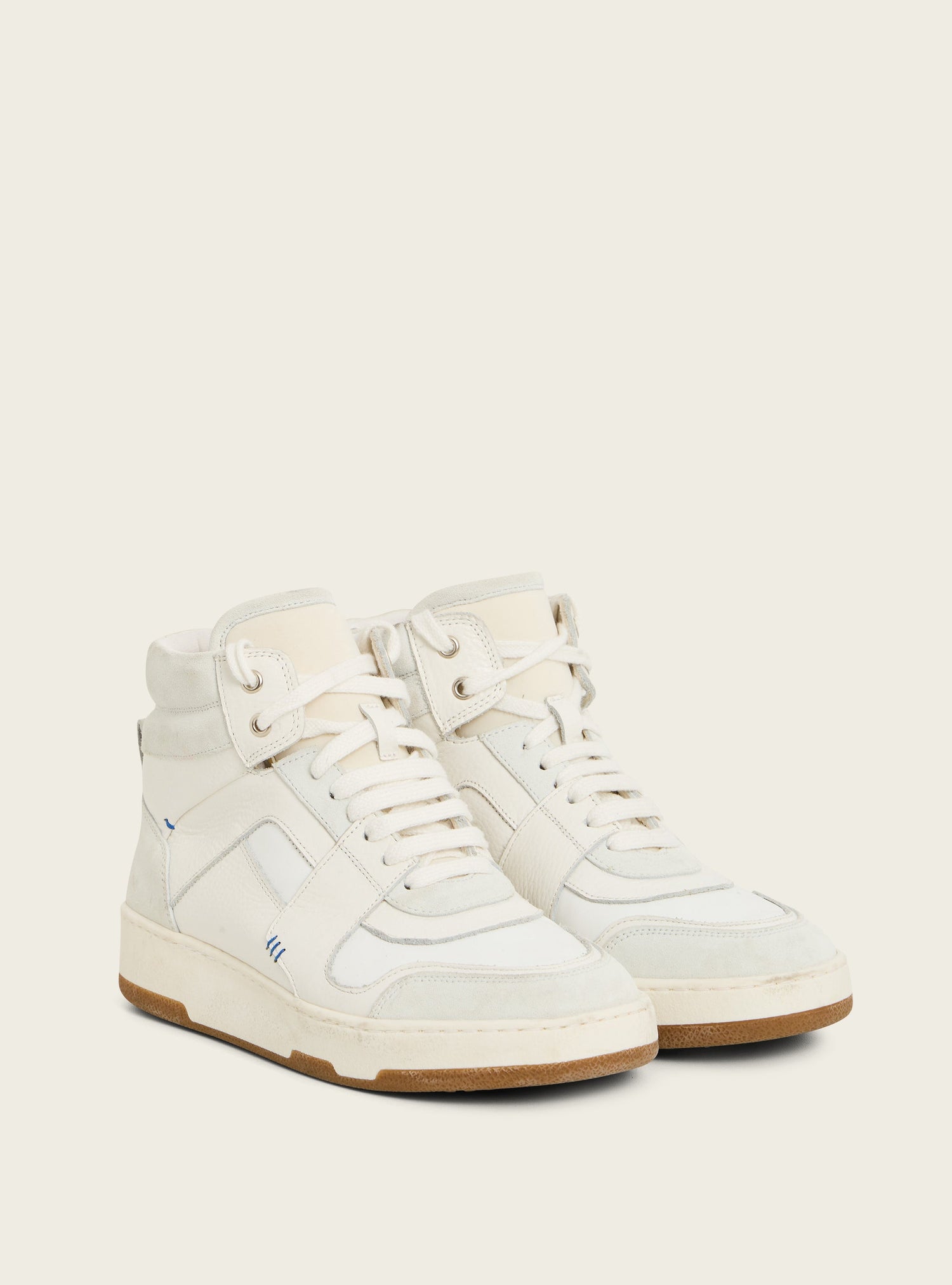 High-top sneakers in leather and neoprene