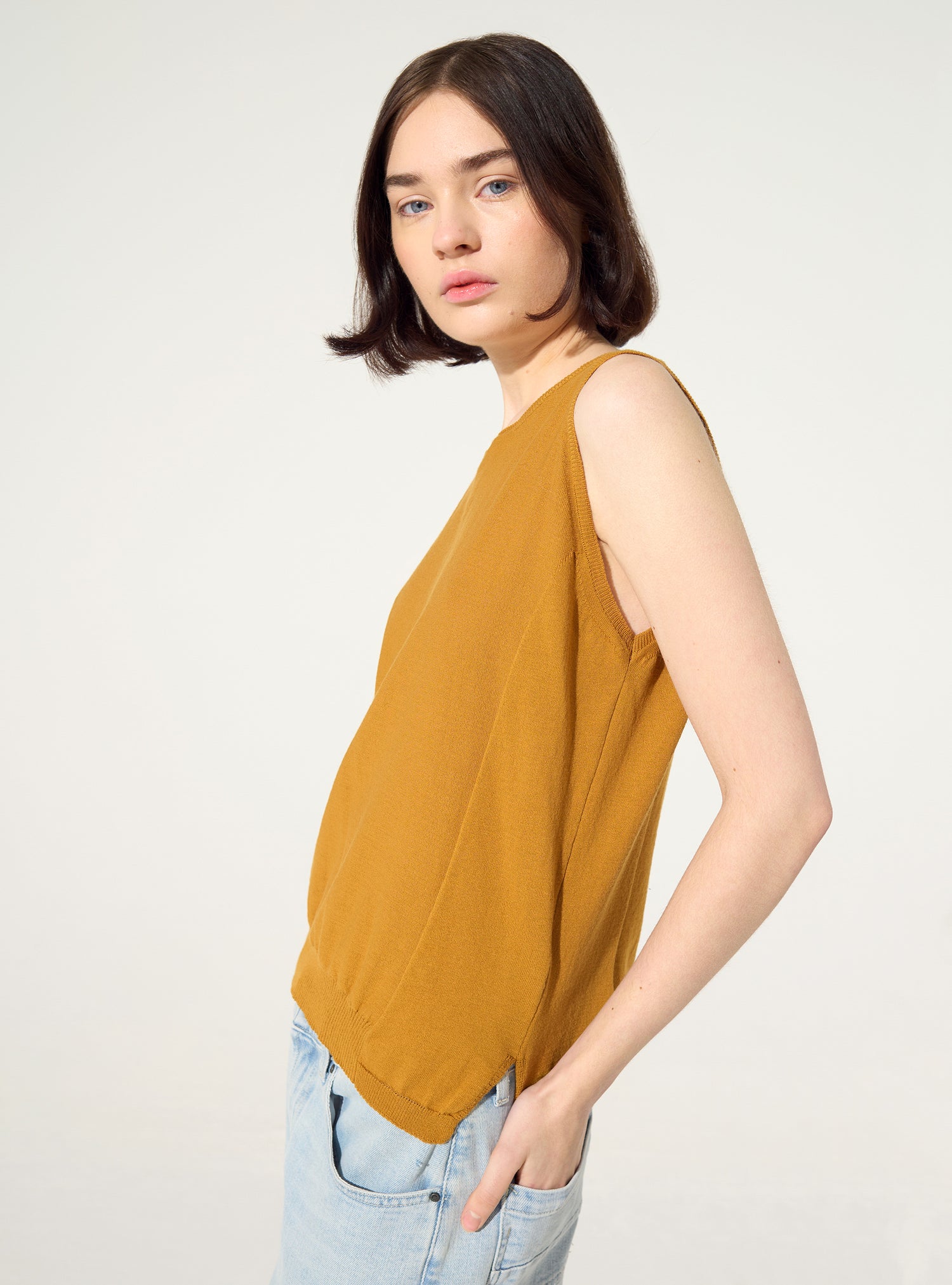 Débardeur en maille en coton marron