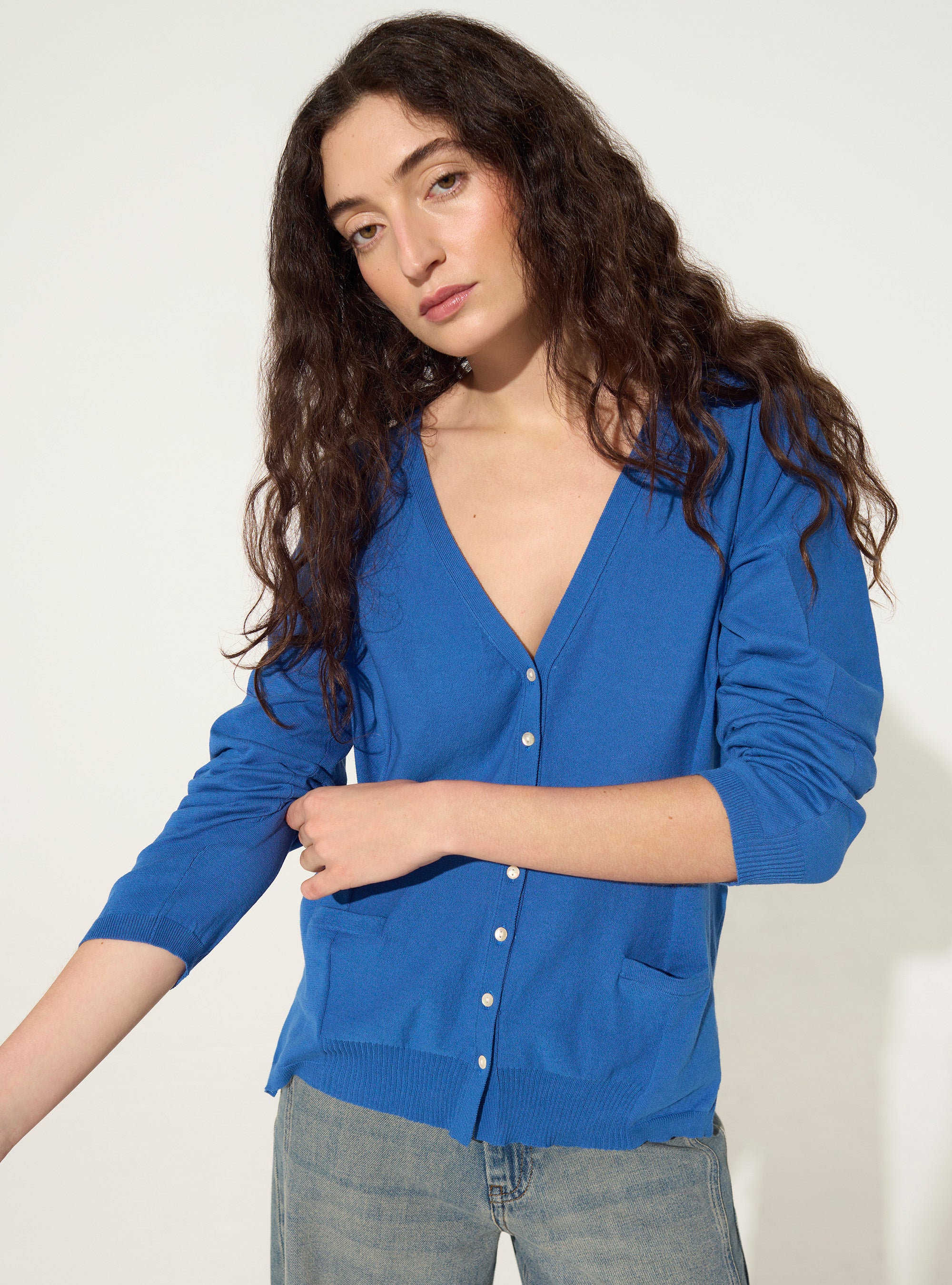 blue organic cotton cardigan