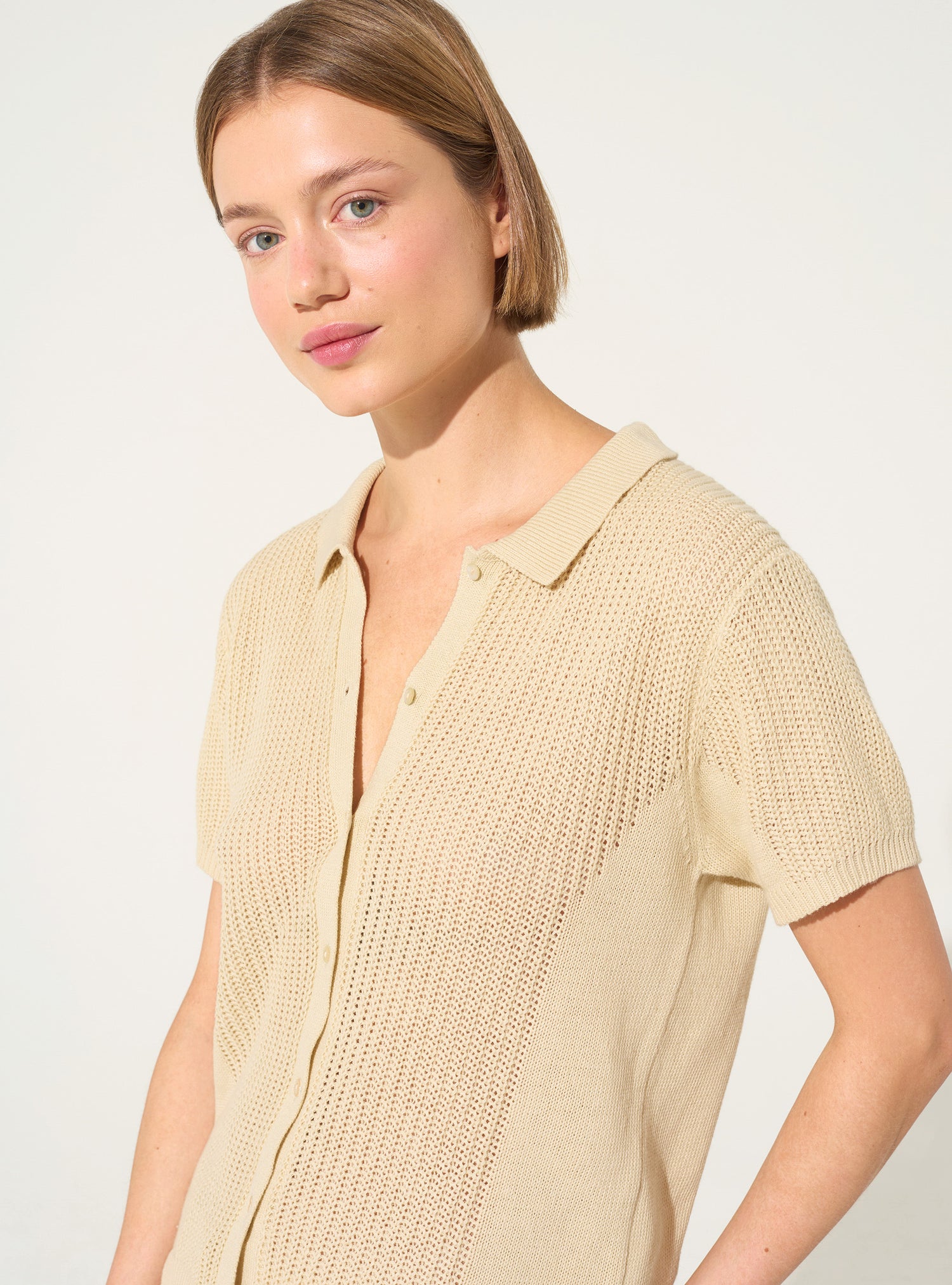 white cotton and linen polo shirt