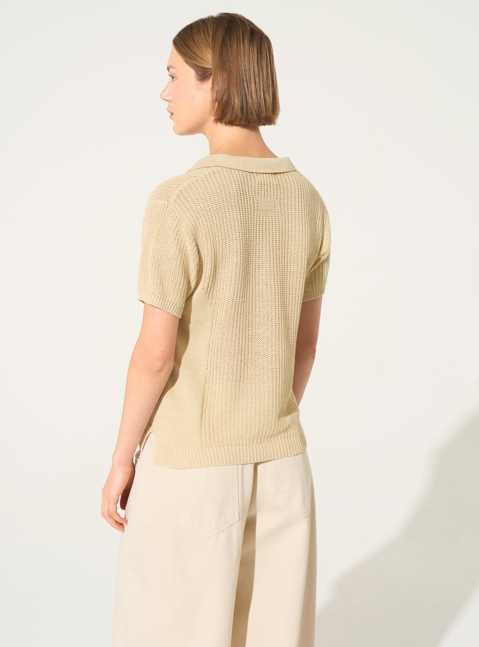 white cotton and linen polo shirt