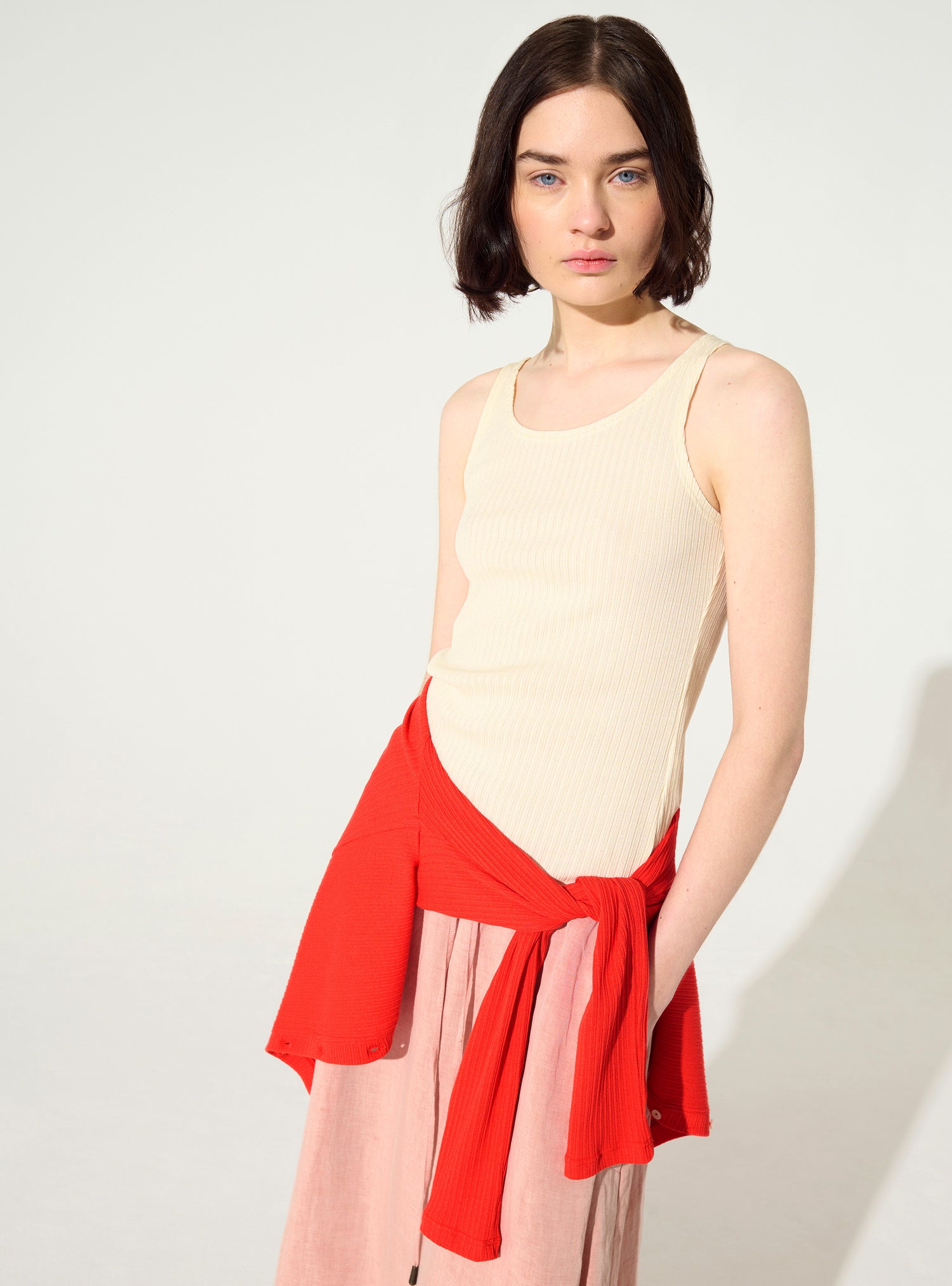 Débardeur ajusté plissé en coton blanc