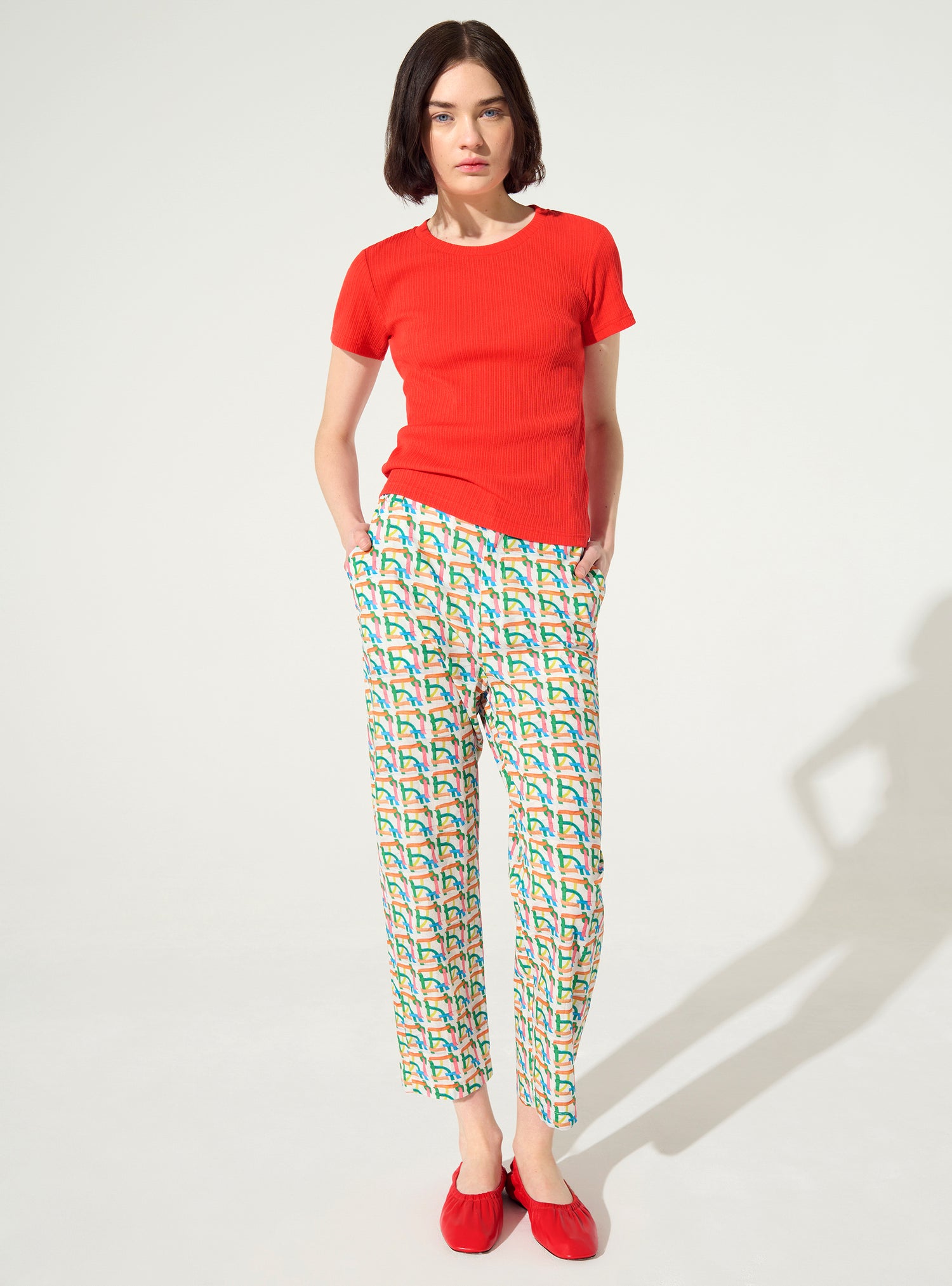 T-shirt ajusté plissé en coton rouge