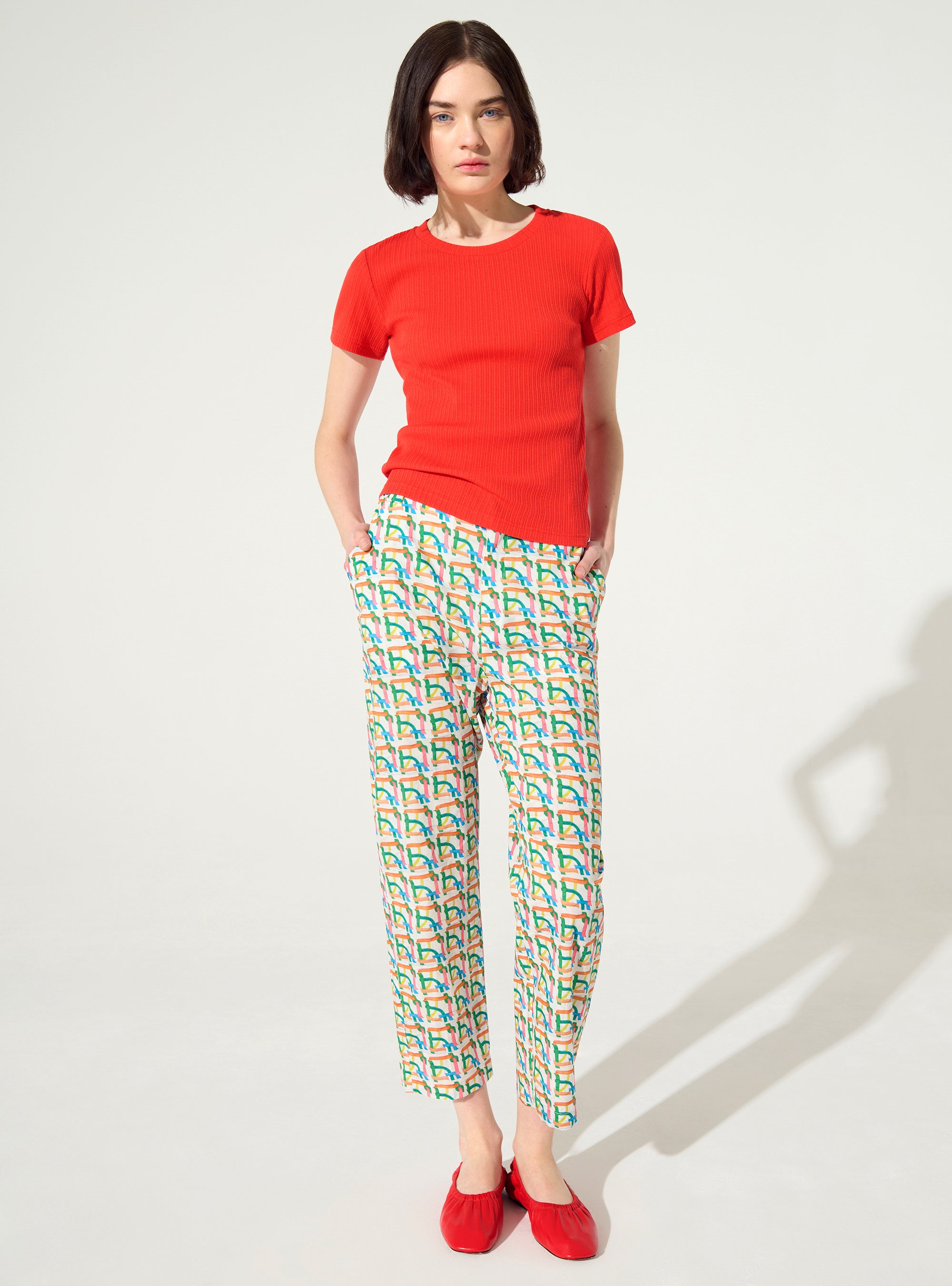 T-shirt ajusté plissé en coton rouge