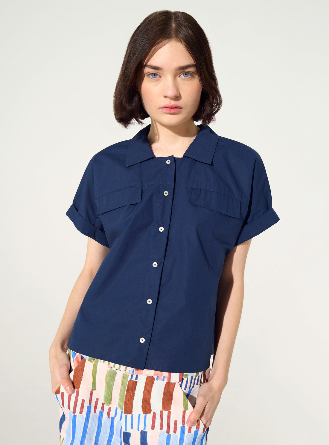 Blue oversized organic cotton shirt