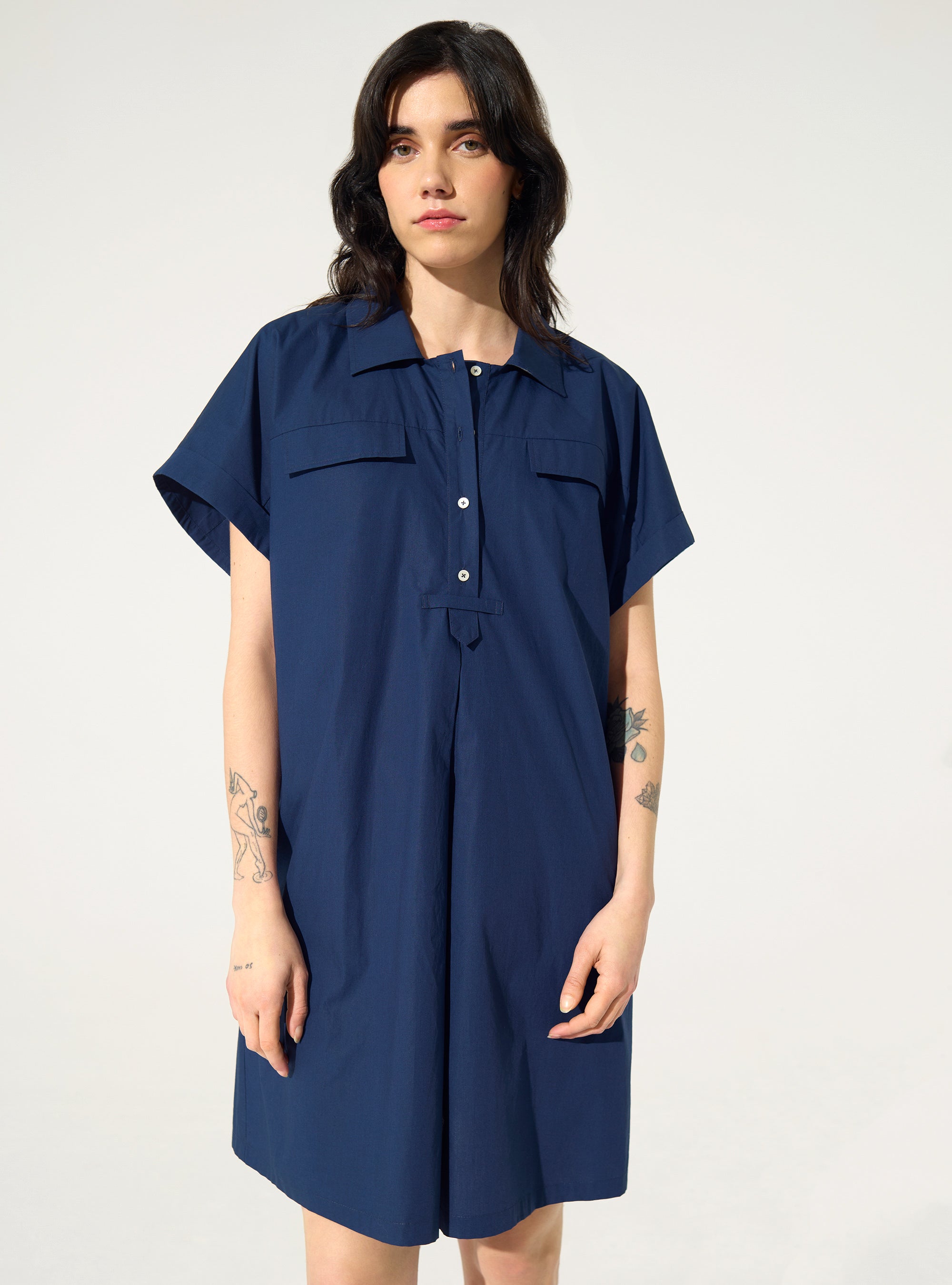 Blue oversized dress in organic cotton