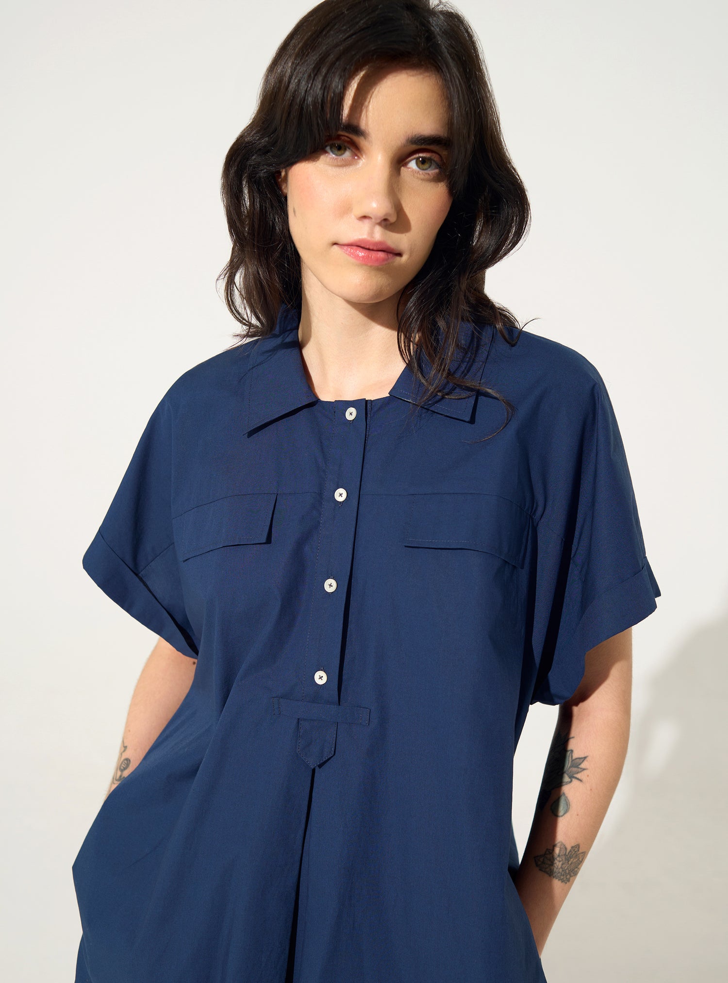 Blue oversized dress in organic cotton