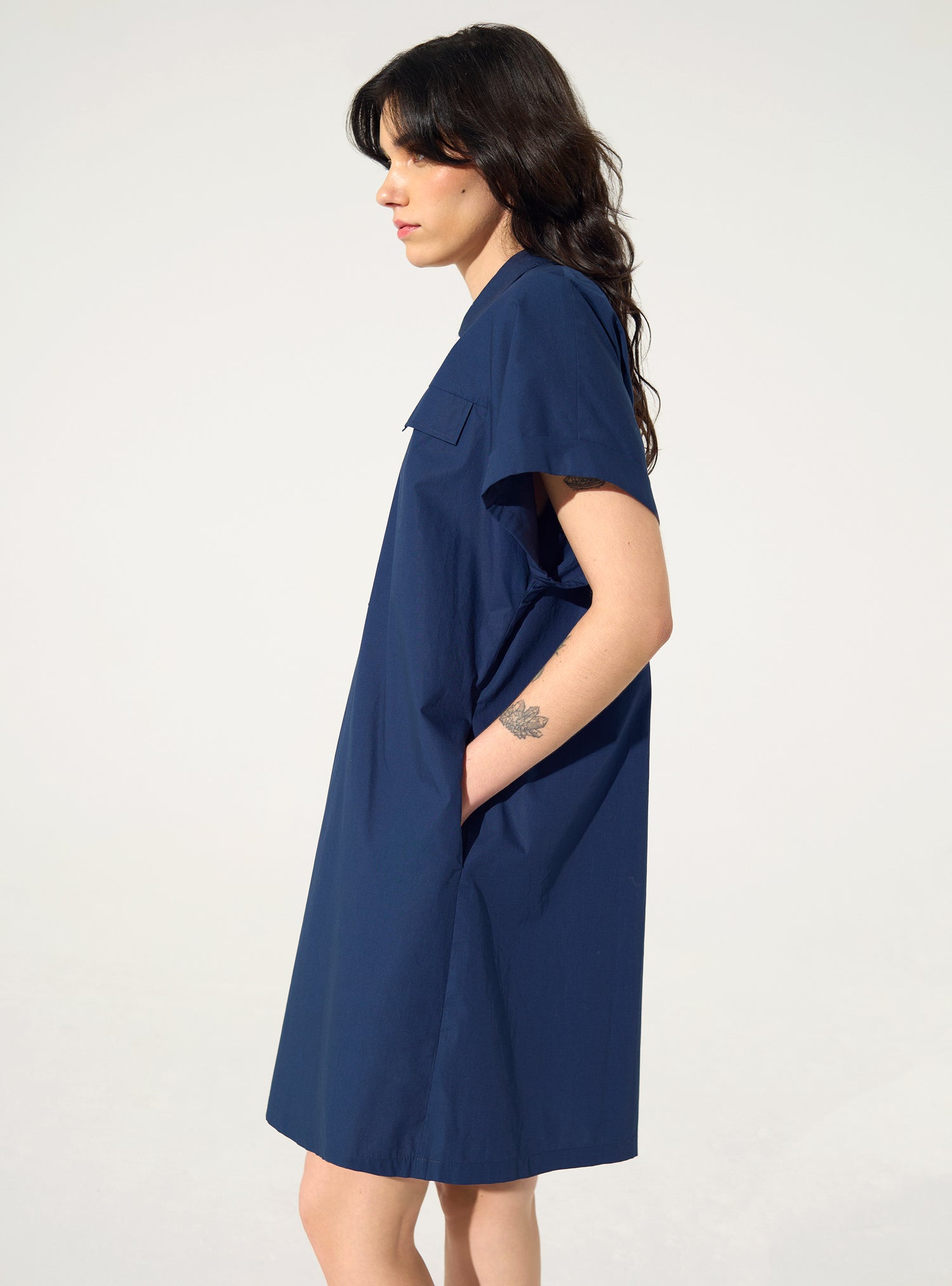 Blue oversized dress in organic cotton