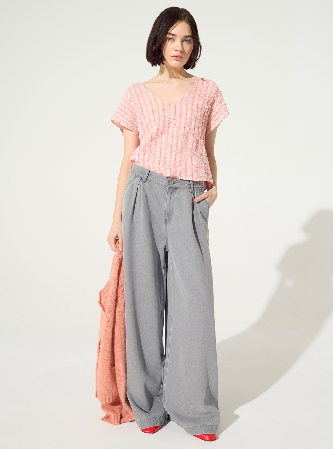 fitted pink cotton blouse