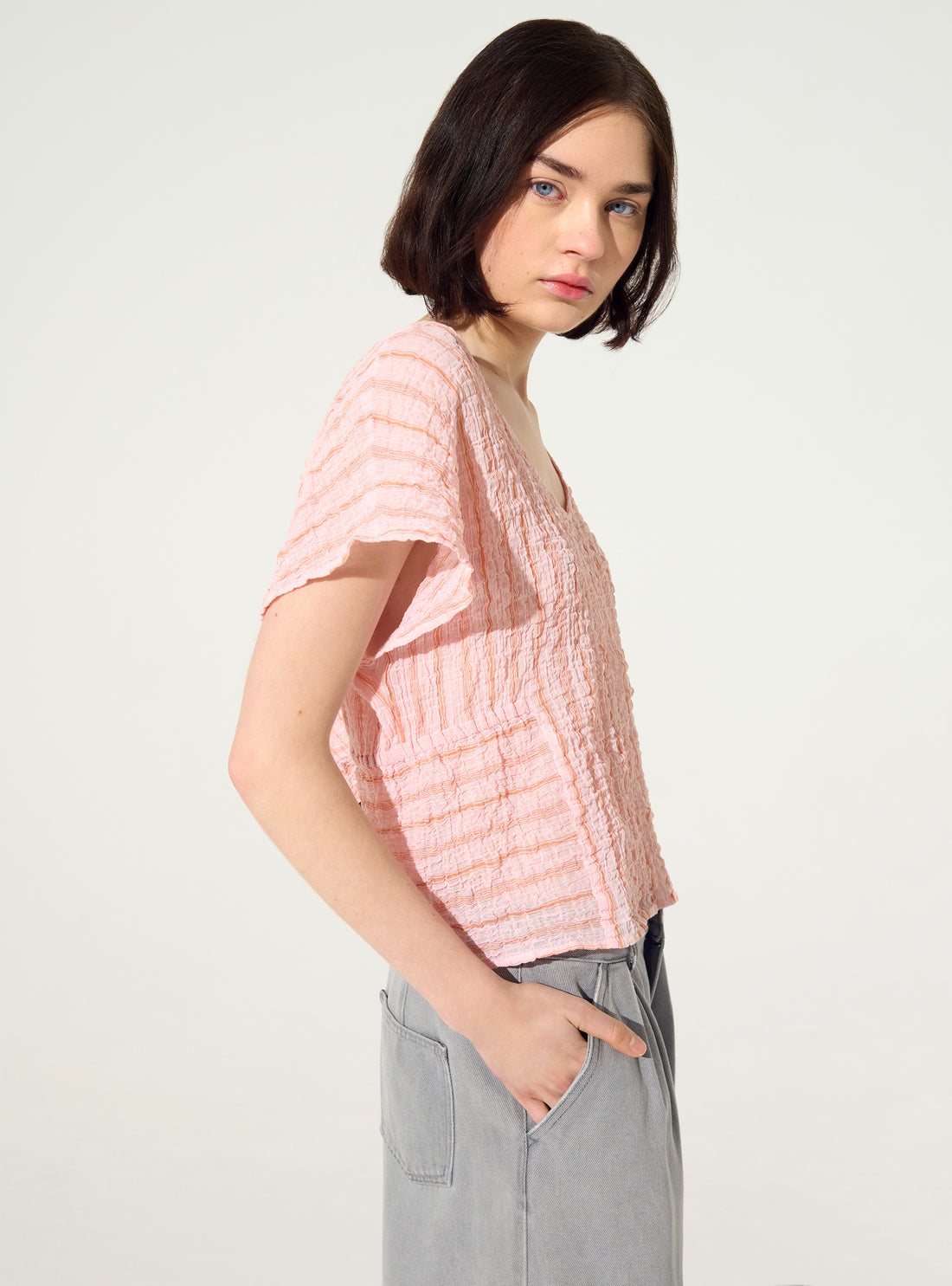 fitted pink cotton blouse