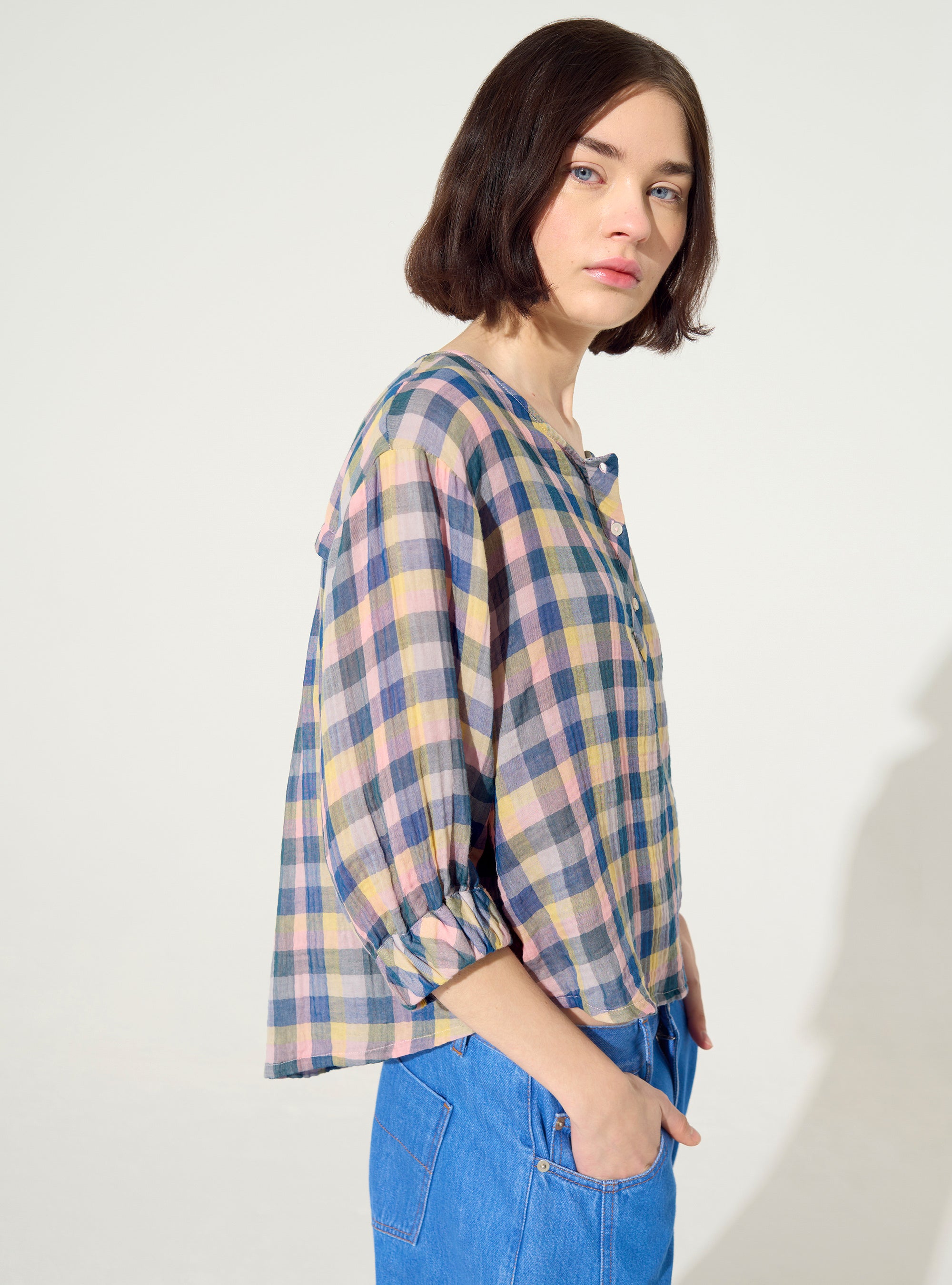 Oversized blue cotton blouse