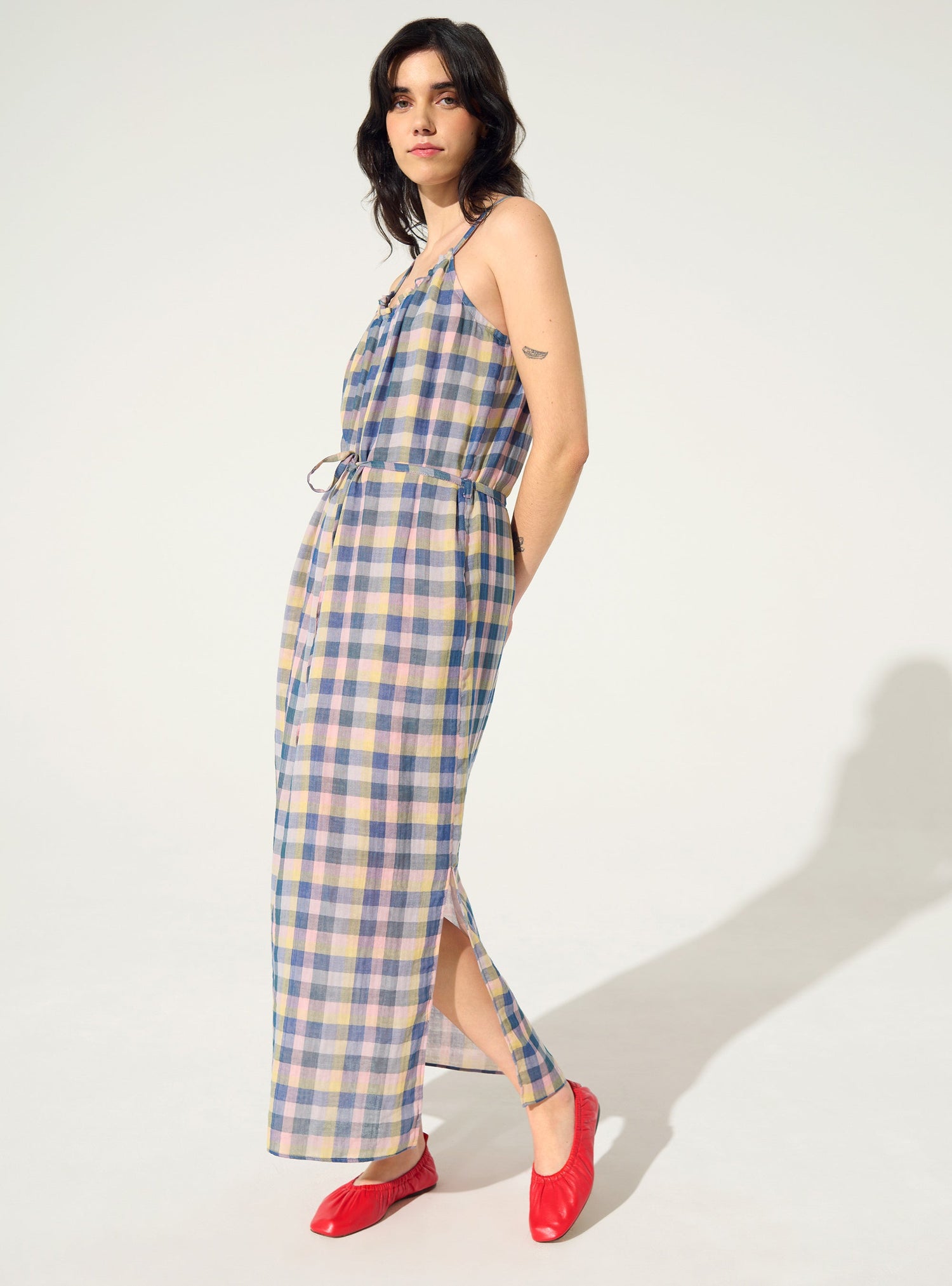 Robe droite à carreaux en coton