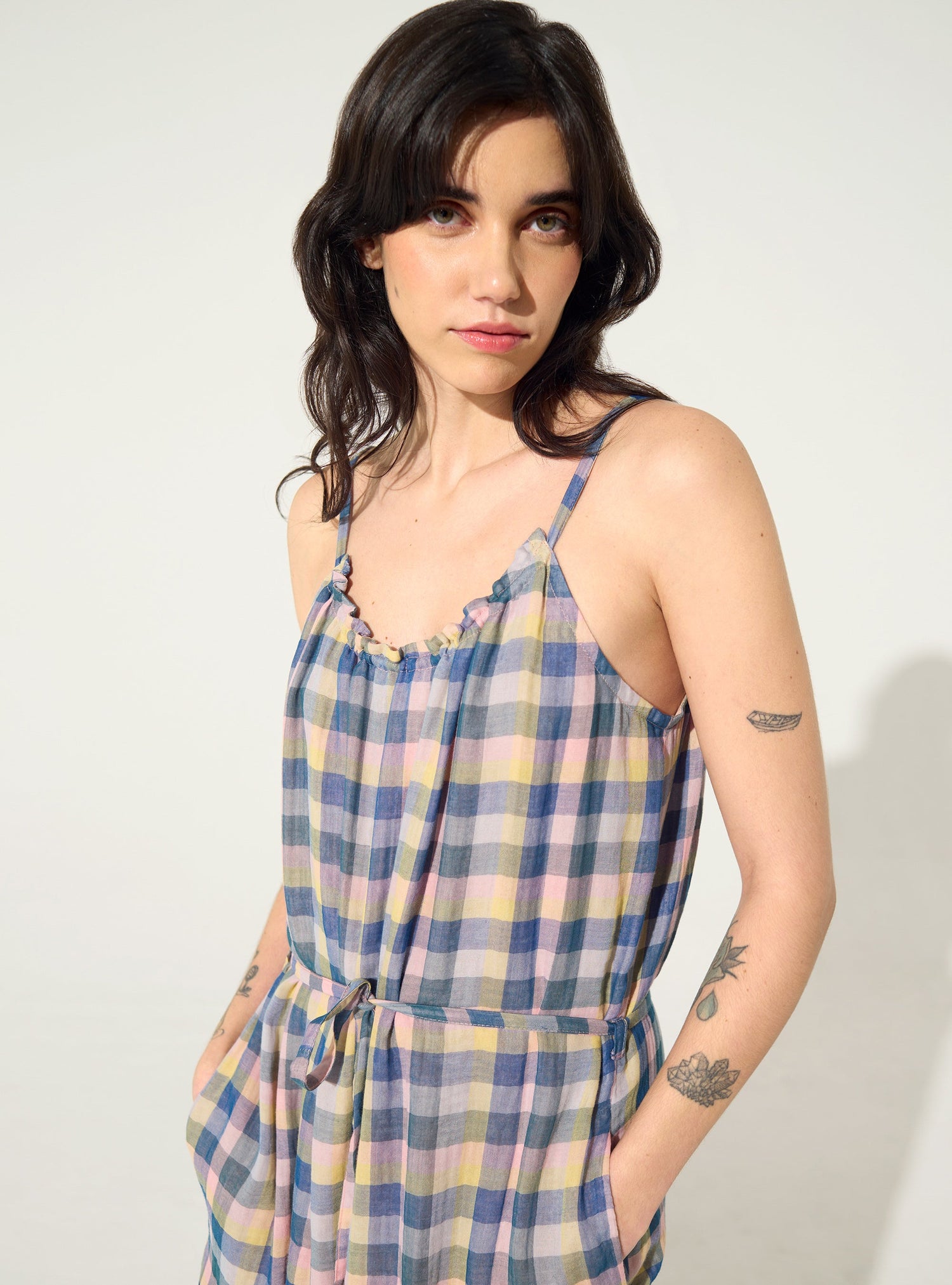 Robe droite à carreaux en coton