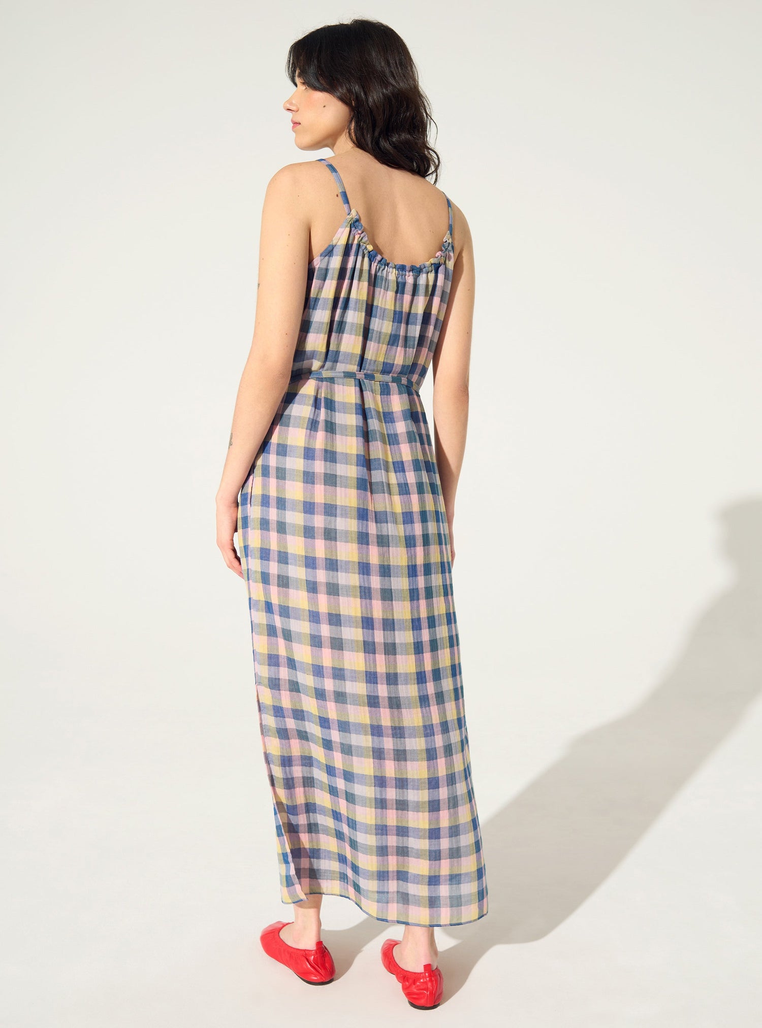 Robe droite à carreaux en coton
