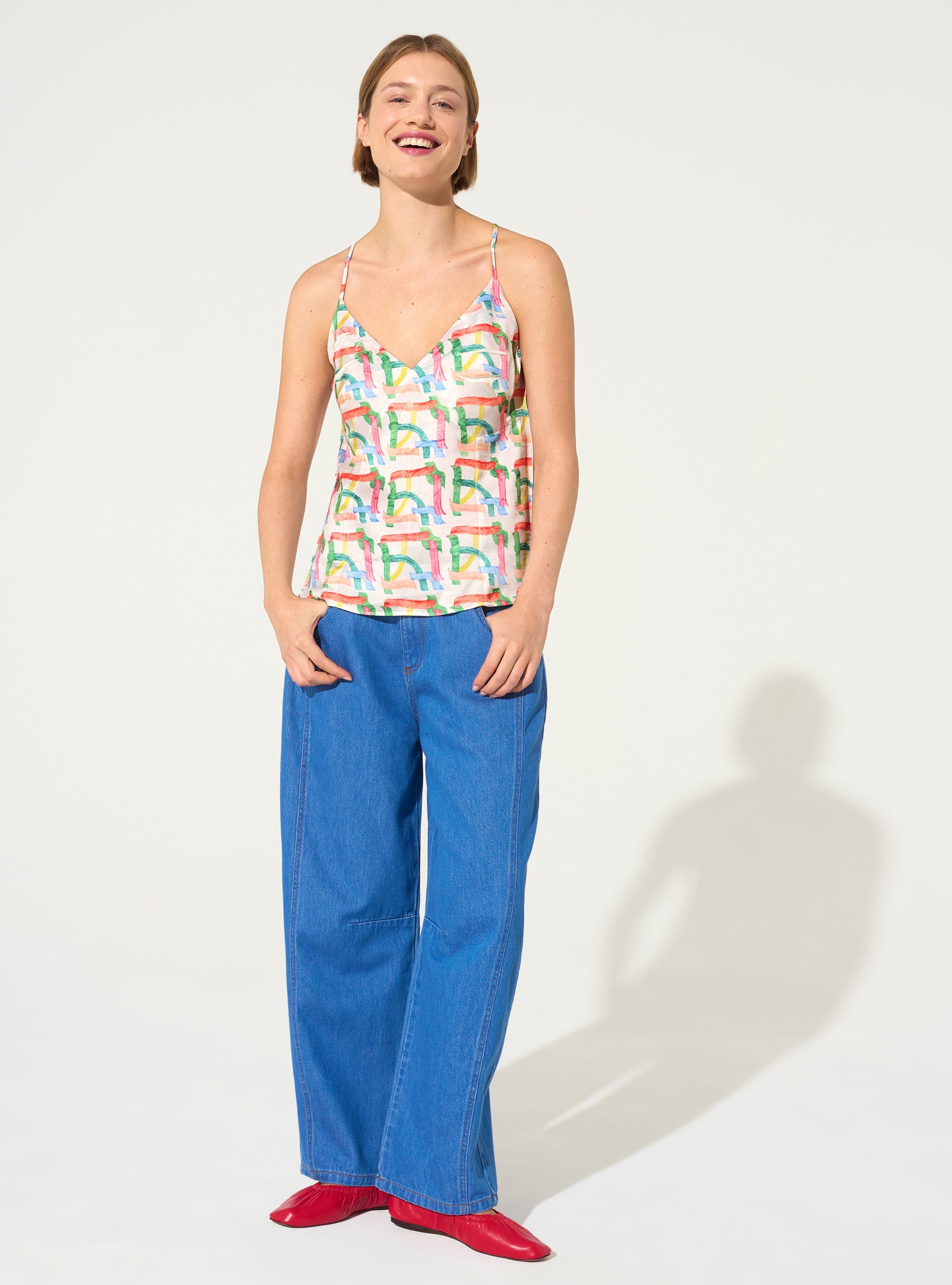 Débardeur ajusté plissé imprimé blanc